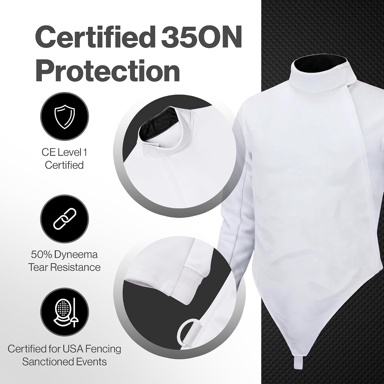 Mens Fencing Jacket 350N, Novus Breathable Lightweight Stretch Uniform for Foil Epee & Saber, Competition Ready