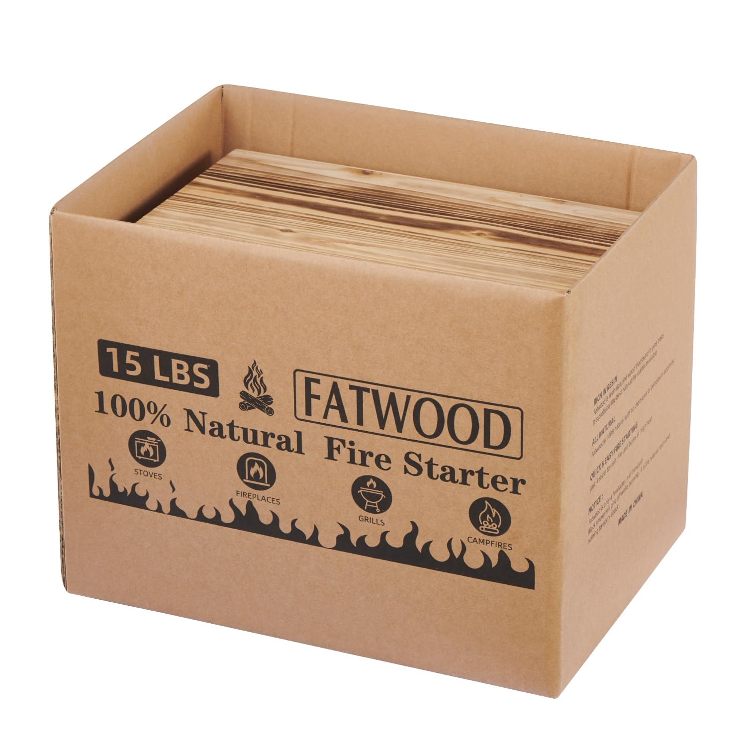 Fatwood Fire Starter Sticks – 100% Natural Pine Kindling for Campfires, Fireplaces, Stoves, Grills & Outdoor Fire Pits – Eco-Friendly, Quick Ignition Firestarter (15 Lbs)