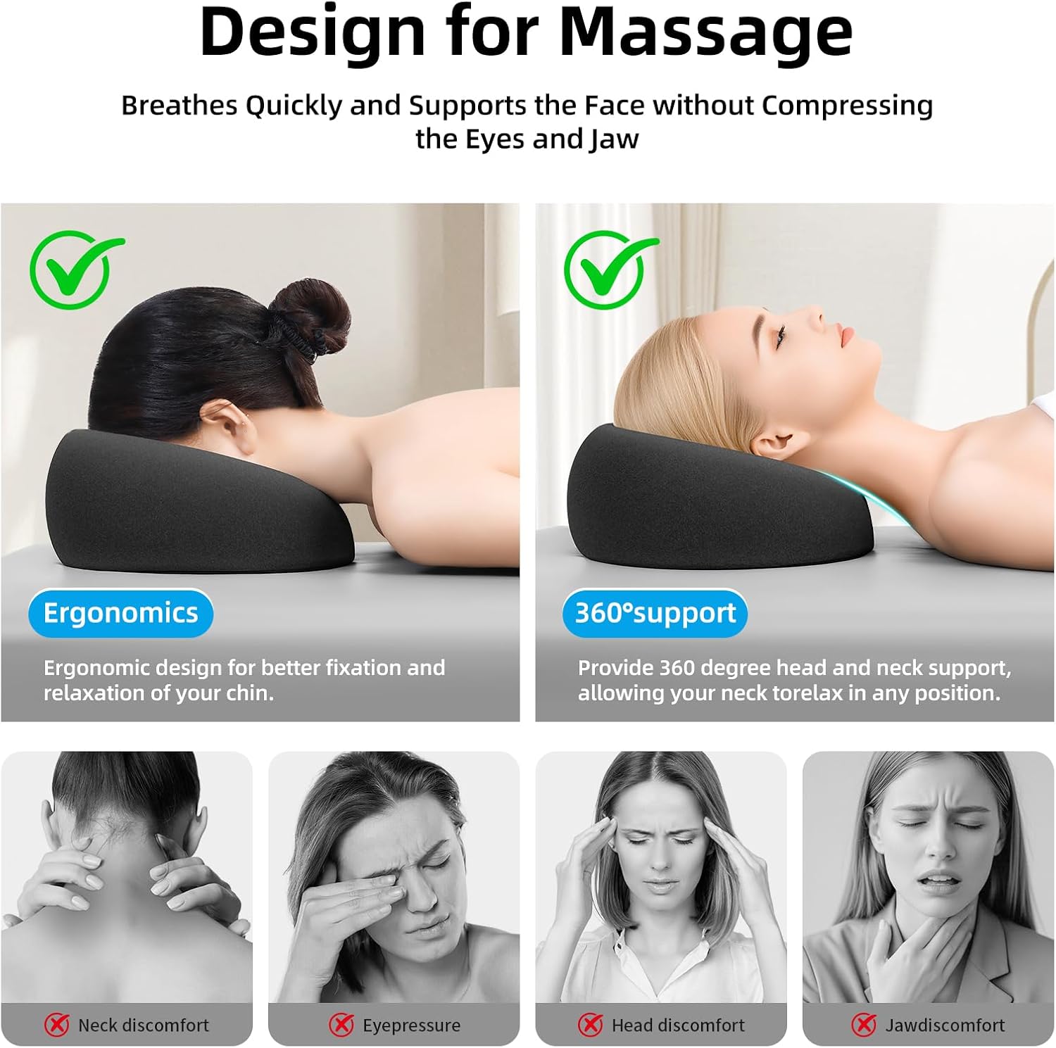 Face Down Pillow for Massage - Eye Surgery Face Pillow， Suitable for Massage Beds and Home Sleep， with Memory Foam， and Removable Pillowcase (Dark Gray)