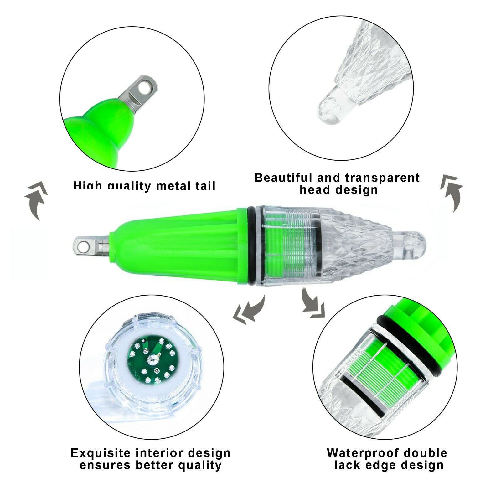 Lot de 8 lampes LED étanches clignotantes pour pêche Vert clair 12 cm