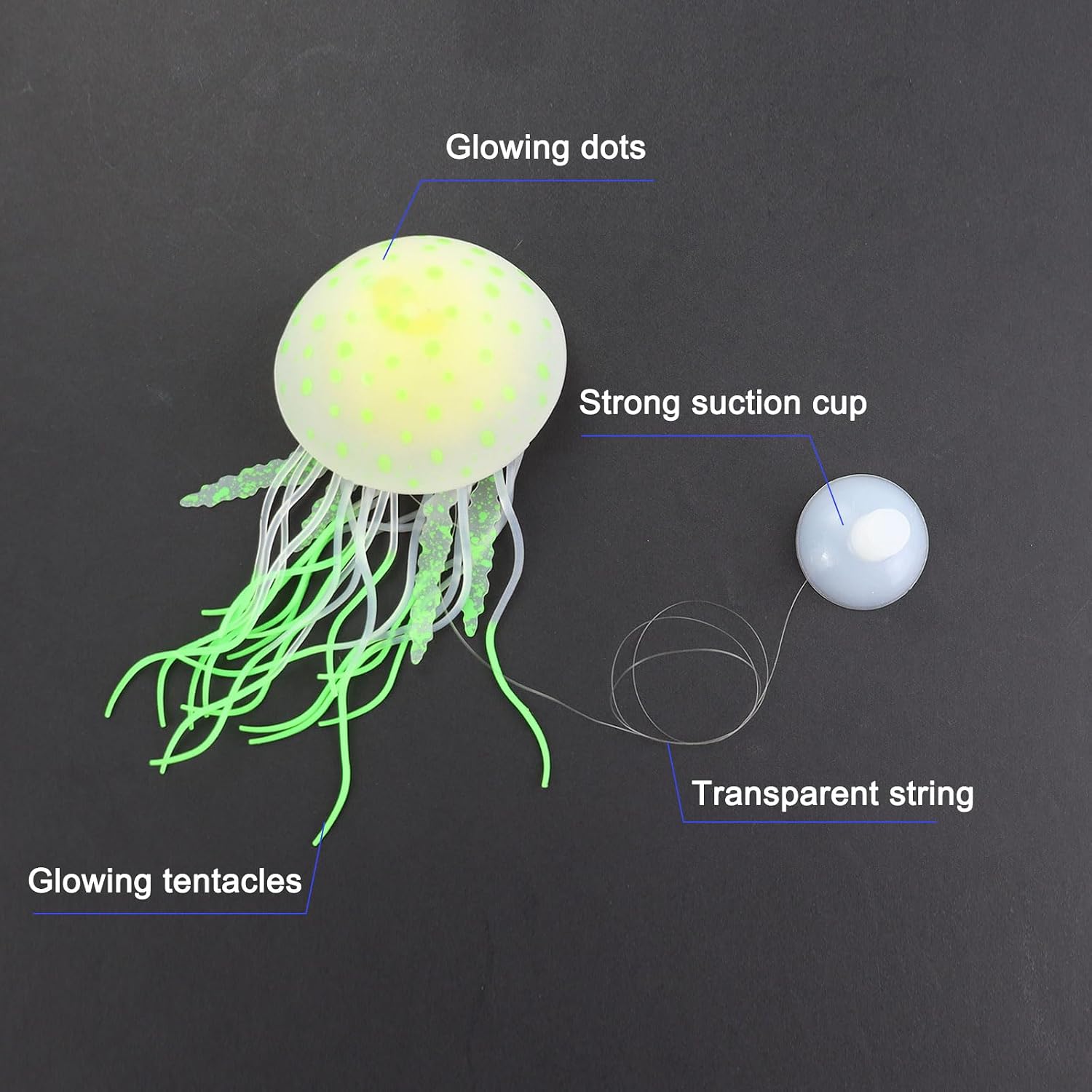 WishLotus Aquarium Jellyfish Decoration, Soft Silicone Glowing Aquarium Decorations Fluorescent Jellyfish with Suction Cup New Upgraded Simulation Aquarium Decor for Various Fish Tank (A, Green) image 4