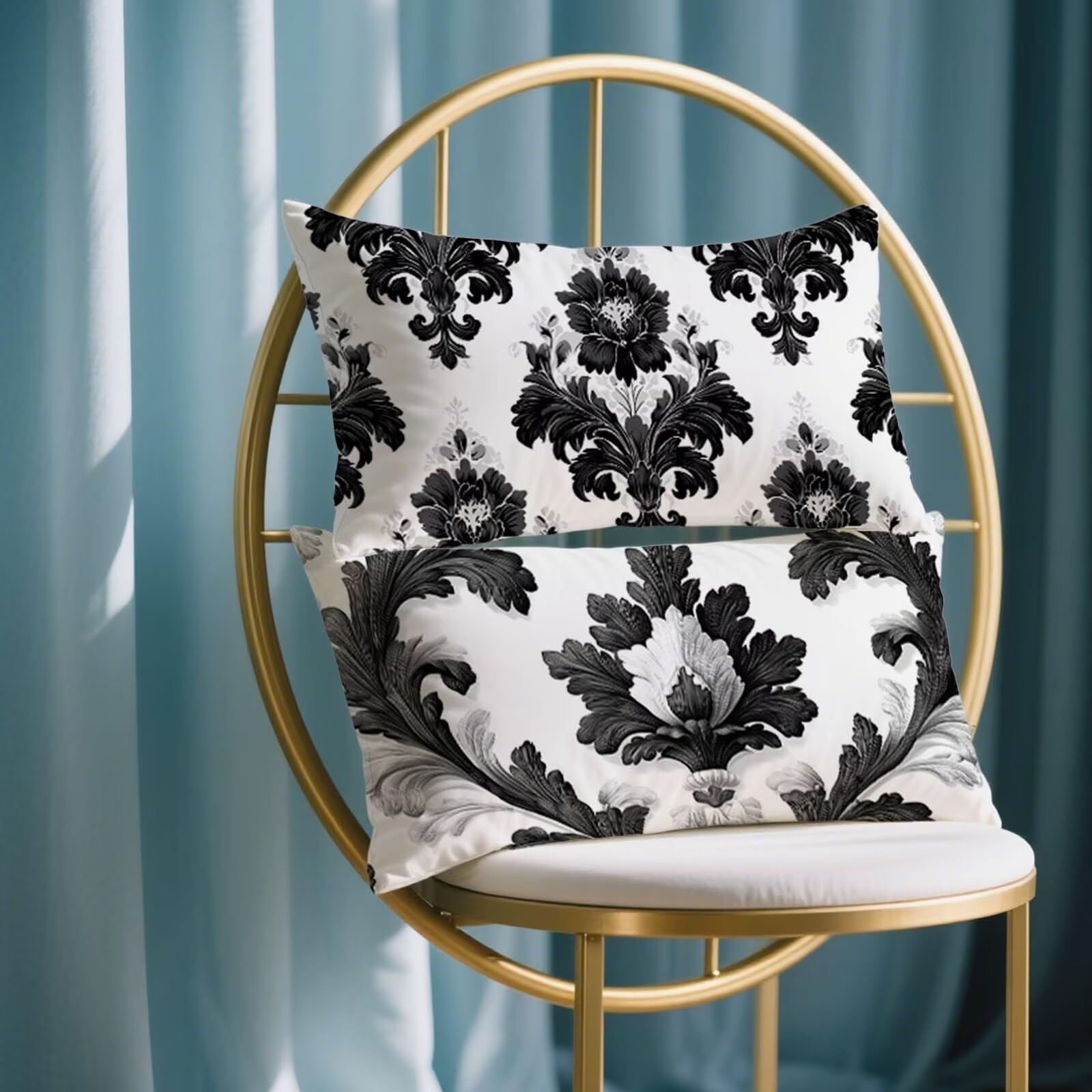 Housse coussin 40x60 noir et blanc lot de 2 taie oreiller canape imperméable
