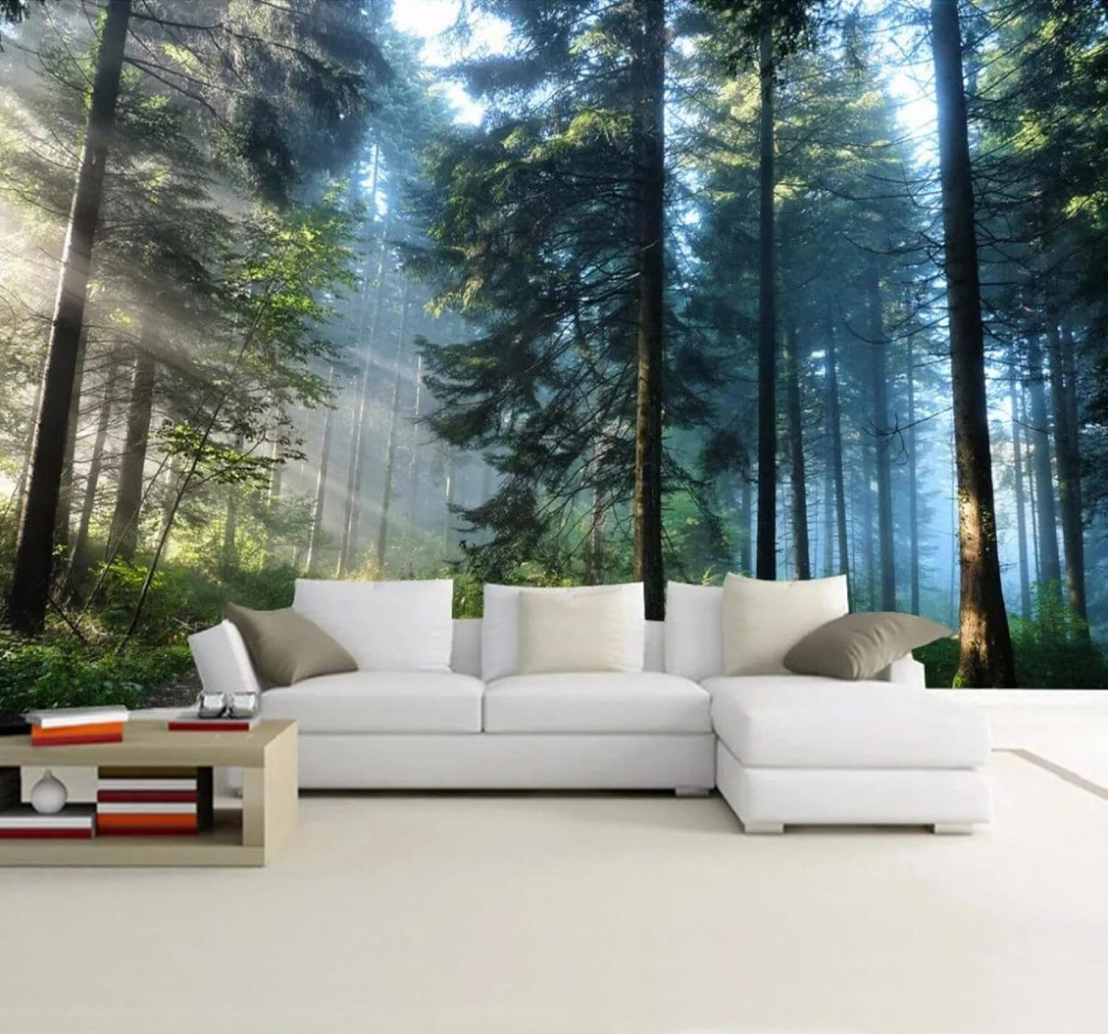 XLMING Large Sunny Fresh Woodland Landscape 3D Wallpaper Silky Texture Home Study Office Grey Dining Room Sofa Bedroom Living Room TV Backdrop-430cm×300cm