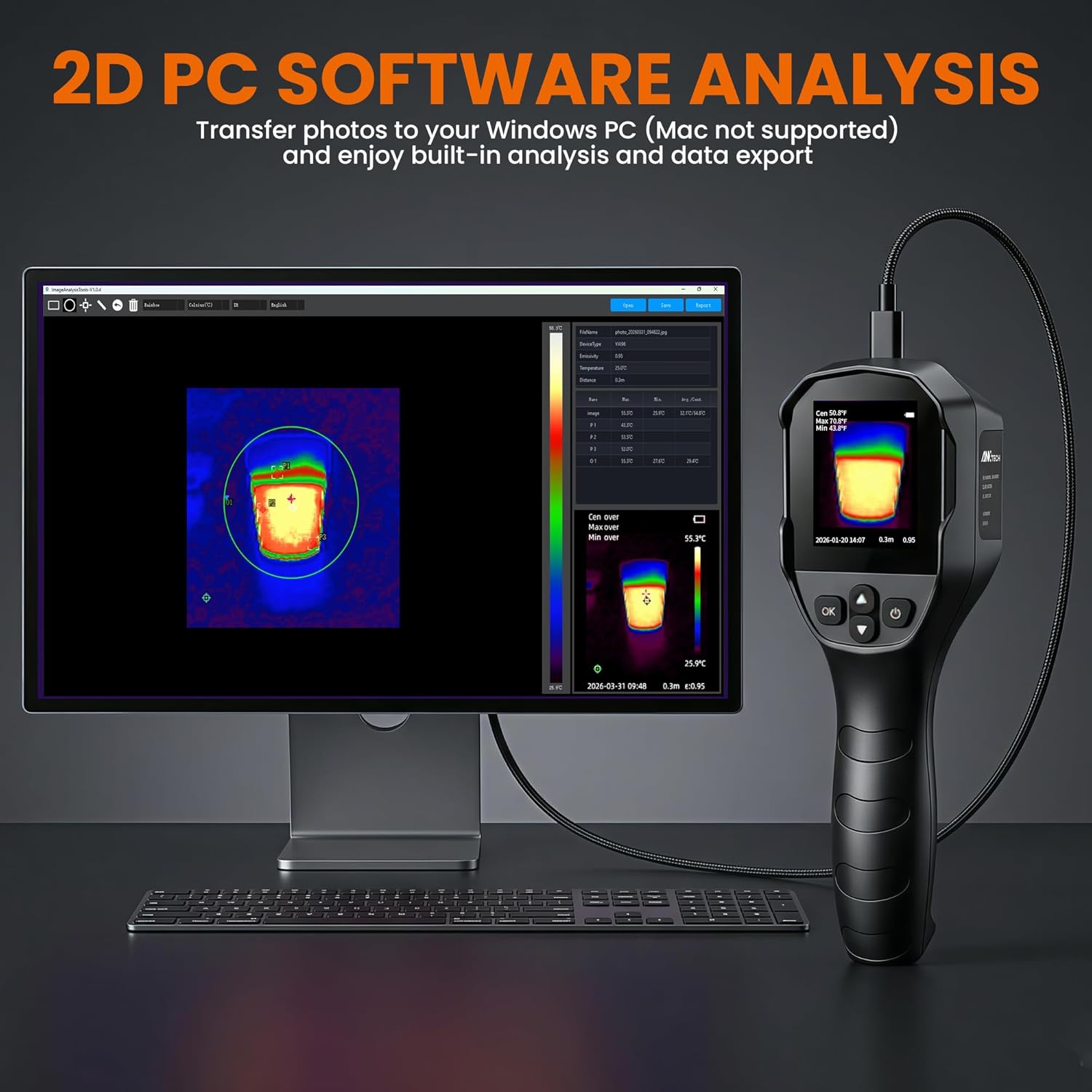 Thermal Camera for Home Inspection, 240×240 TISR Infrared Camera with 14-Hour Battery Life, 25Hz Handheld Thermal Imager with 50°FOV for Water Leak Detection, HVAC, Electrical Inspection