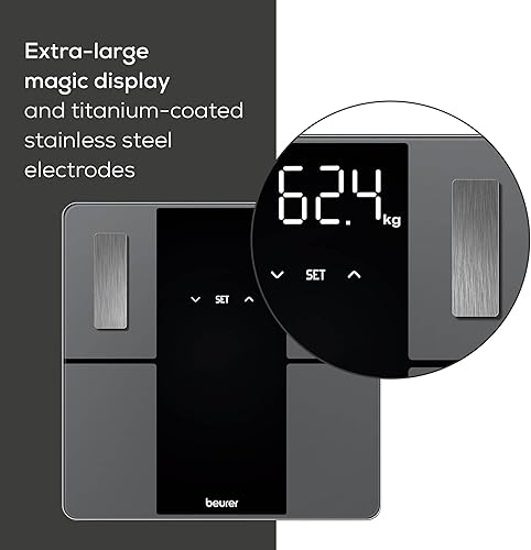 Miniatura 4 de Beurer Báscula de análisis corporal inteligente BF500 con Bluetooth y aplicación, escala de diagnóstico digital precisa que mide la grasa corporal,
