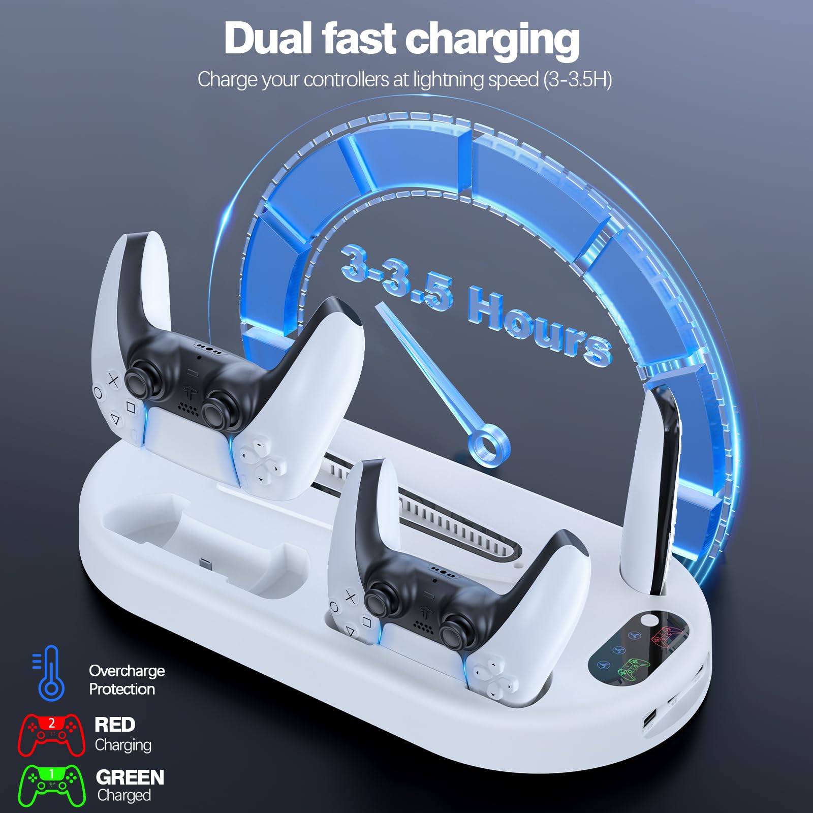 AMZDM Stacja chłodząca do PS5 Pro ze stacją ładującą do konsoli PlayStation 5 ze stacją dokującą i ładowarką PlayStation 5 Pro oraz dyskiem cienkim i cyfrowym, biała