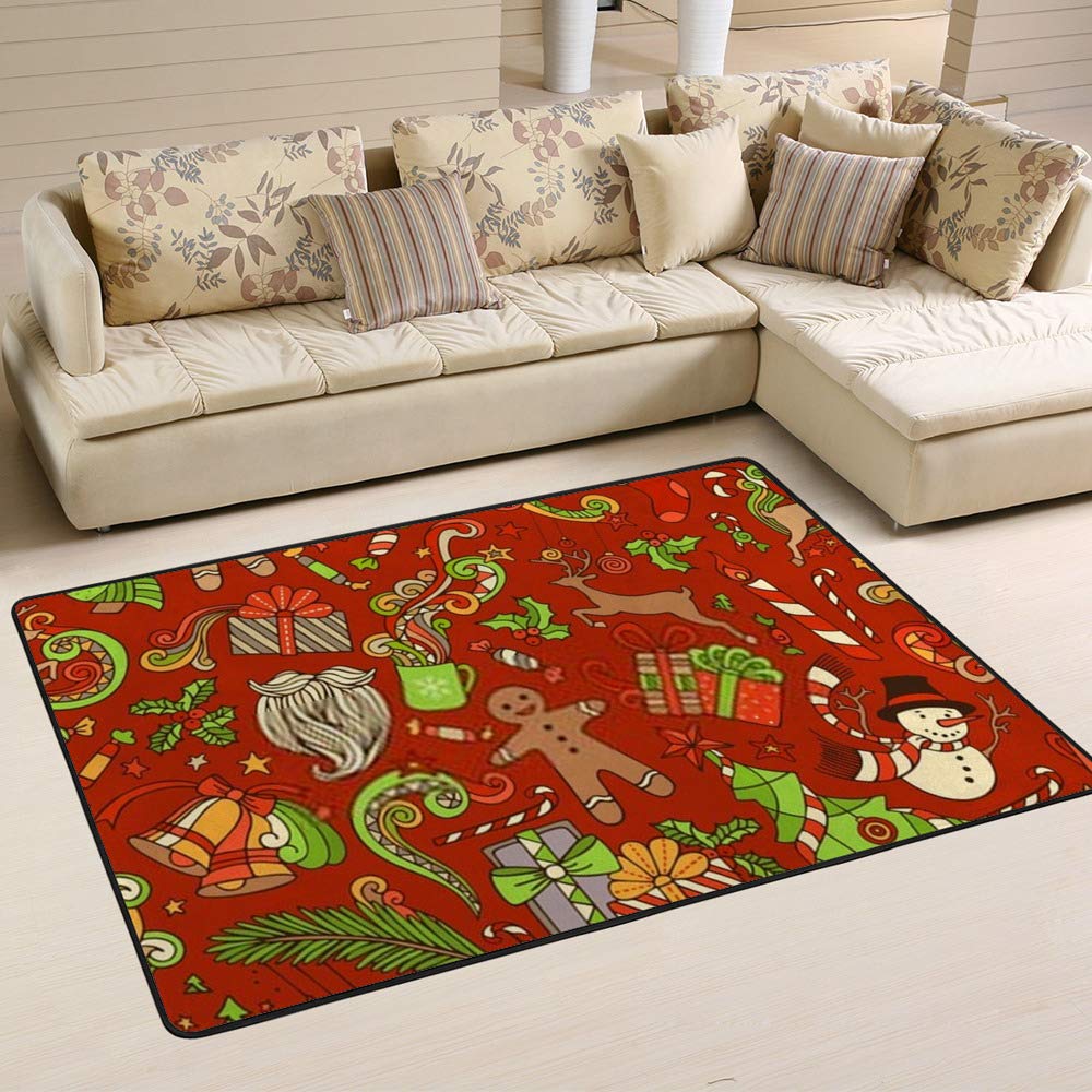 Tapis de Noël rouge grand format 72x48 avec bonhomme de neige Ruchen pour déco de fête