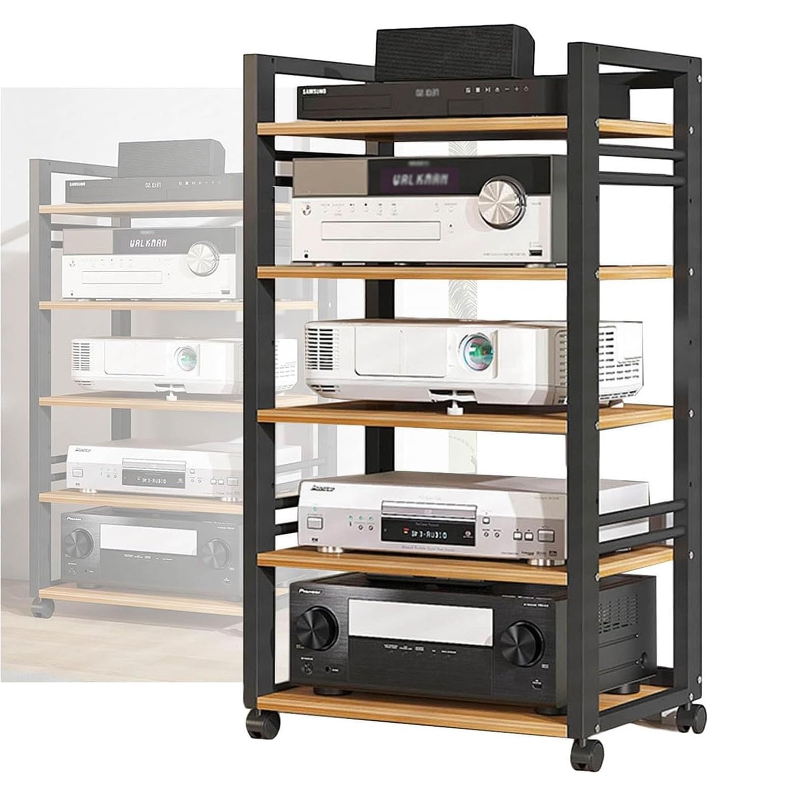 HOFSSI 5-Tier AV Media Storage Cabinet, Adjustable Open Wooden Audio Video Media Cabinet for Home/Office/Theater (Size : 50x40x100cm)