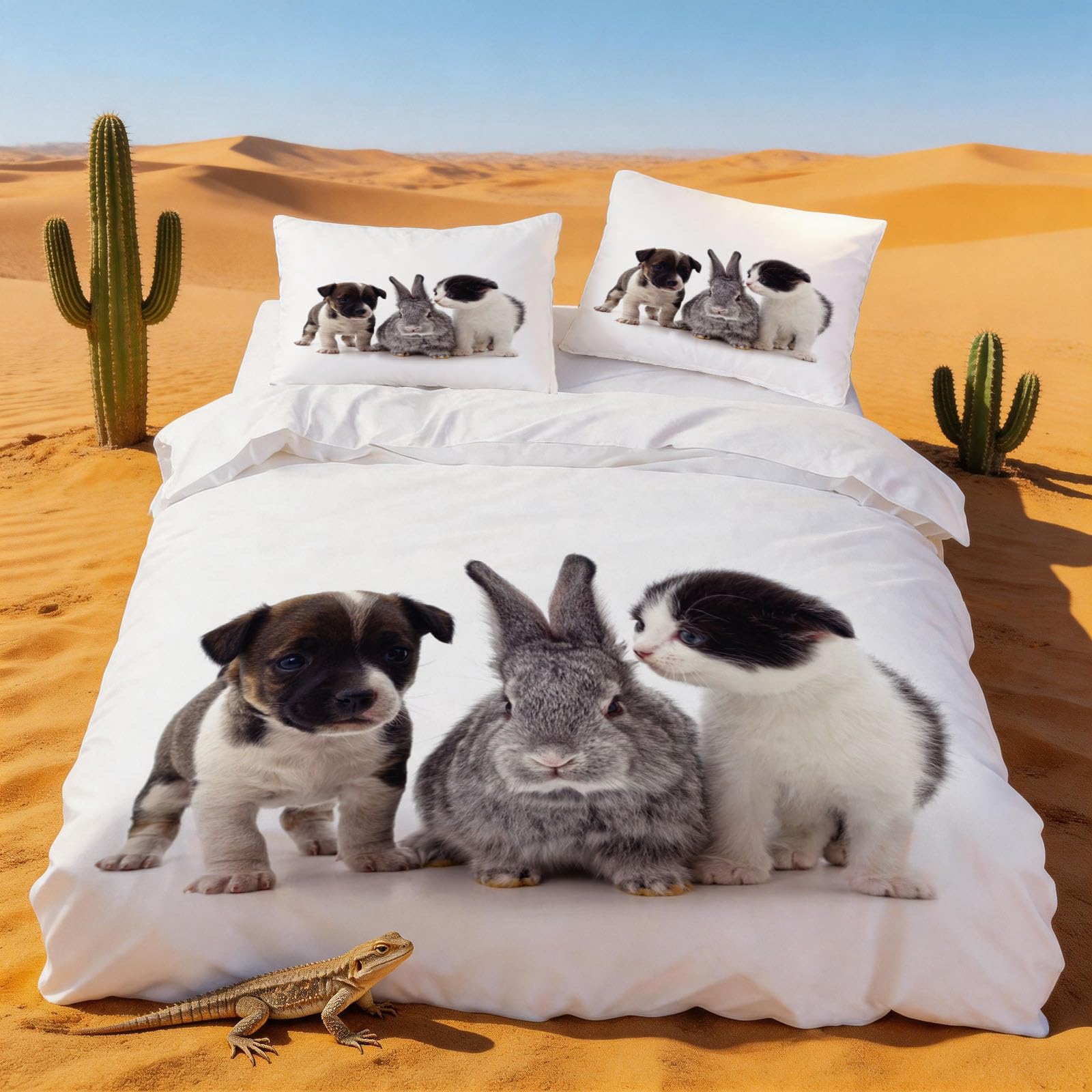 Housse de couette 220x240 lapin pour lit 2 personnes avec taies