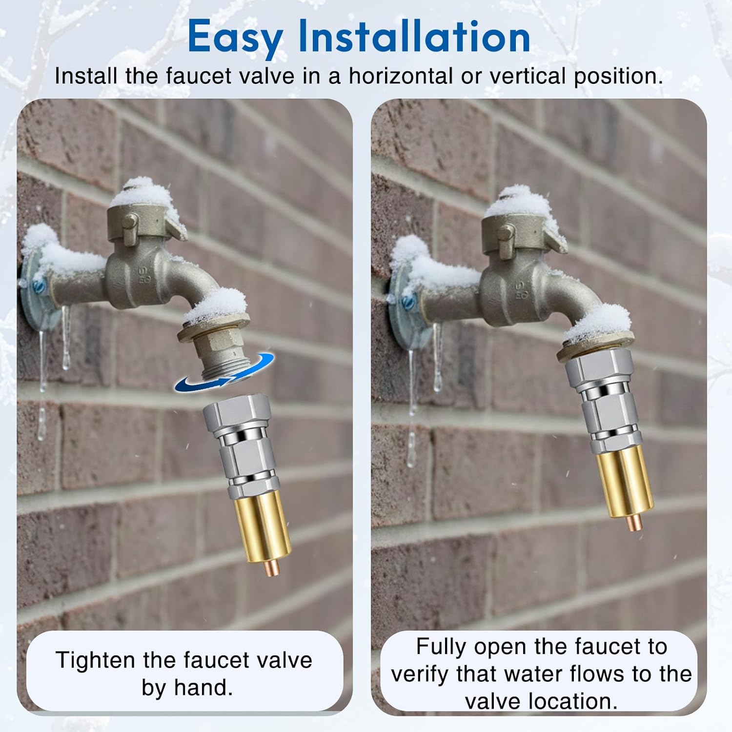 Outdoor Faucet & Spigot Freeze Protection – Patented Valve Shield, Activates at Water Temperature Below 37°F/3°C – Durable Winter Cover Alternative – Quick Install, Saves Water – 2 Pack