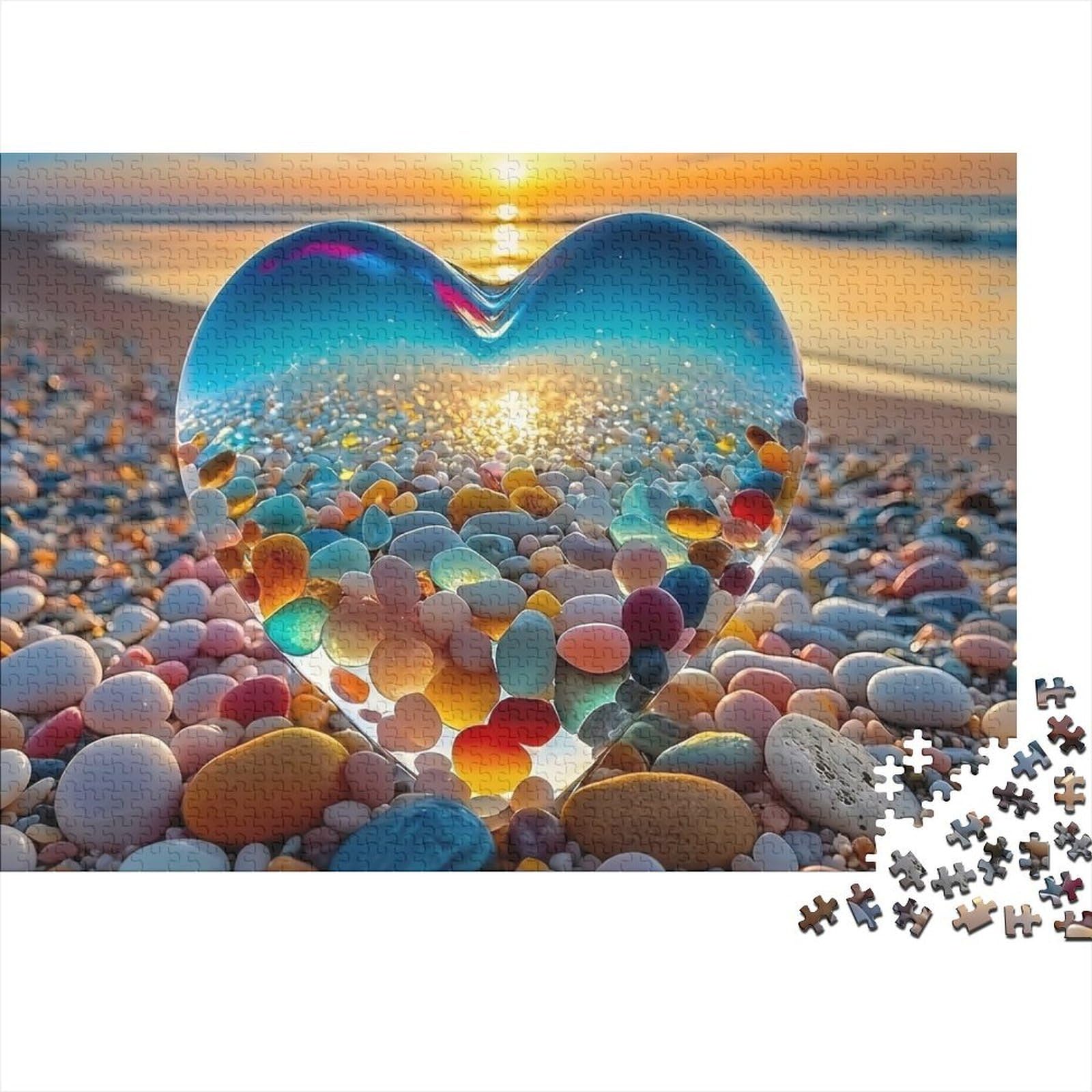 Colorful Pebble Beach Heart Glass Art Jigsaw Puzzle for Adults 1000 Pieces 38x26cm/1000pcs