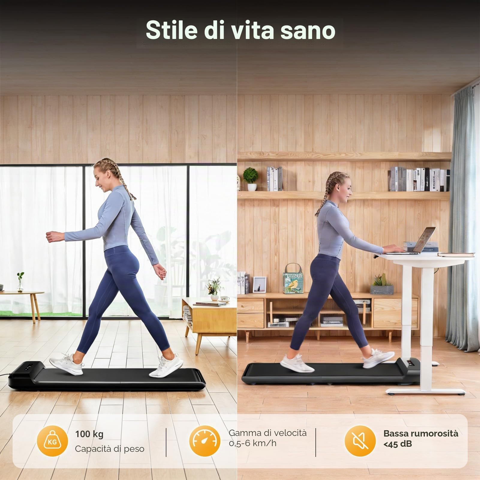WALKINGPAD Tapis Roulant C2 (S1), Tapis Roulant Elettrico Pieghevole Sotto la Scrivania, 6 km/h, per Casa e Ufficio, con Telecomando e App