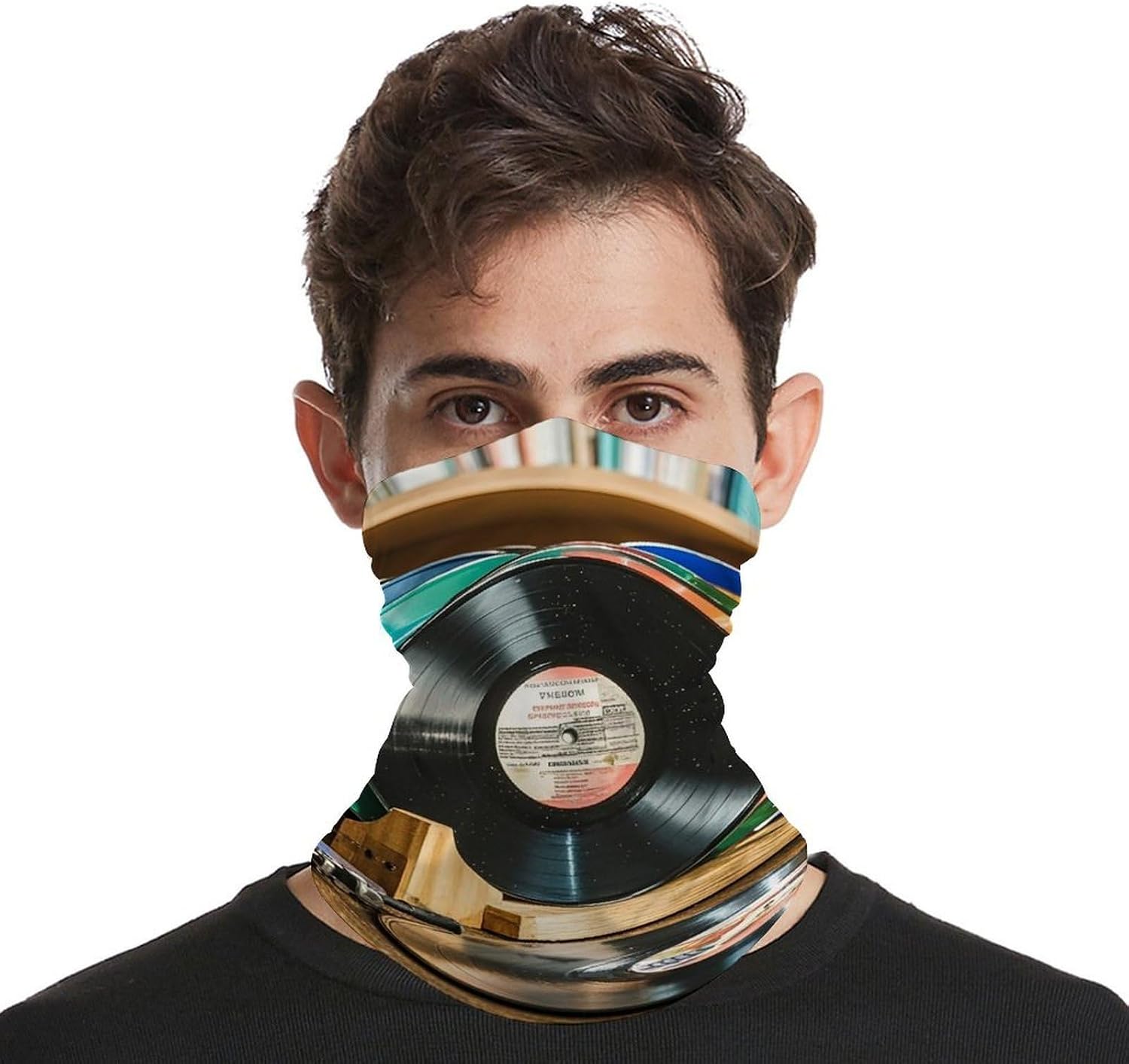 Upf 50+ Fishing Neck Gaiter Breathable Balaclava Half Face Mask Quick Dry Neckscarf Ski Mask Windproof Vinyl Records Face Covering for Sun Protection Outdoor