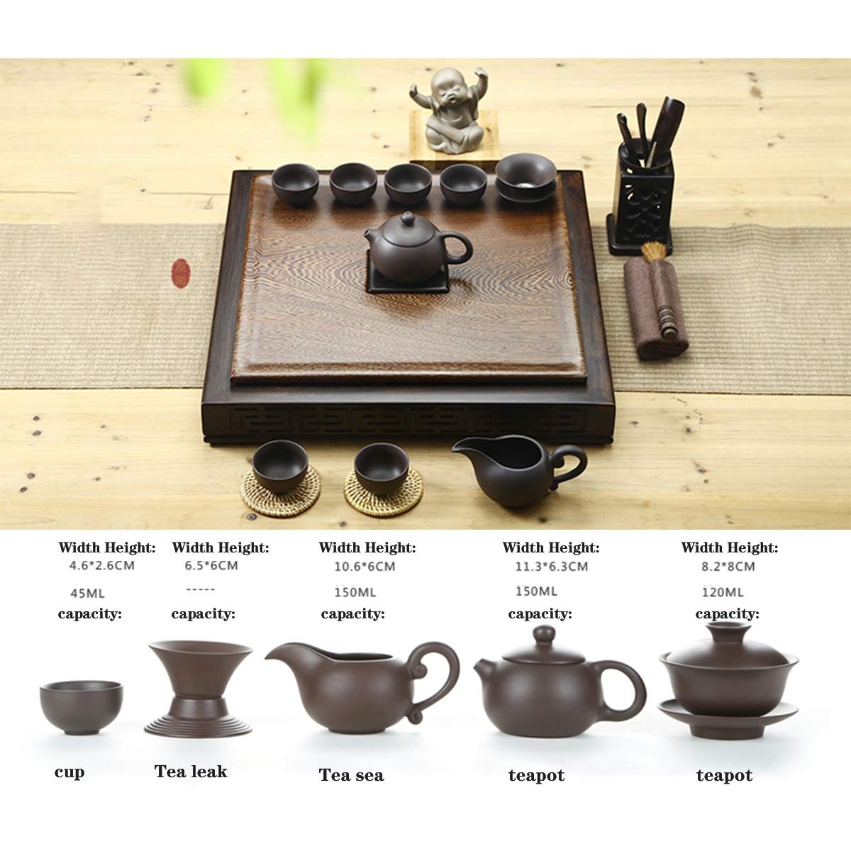 Taca na herbatę, ceramiczny zestaw do herbaty Kung Fu z tacą na herbatę, prosta taca na herbatę Premium organiczna wielofunkcyjna mini chińska herbata Kongfu