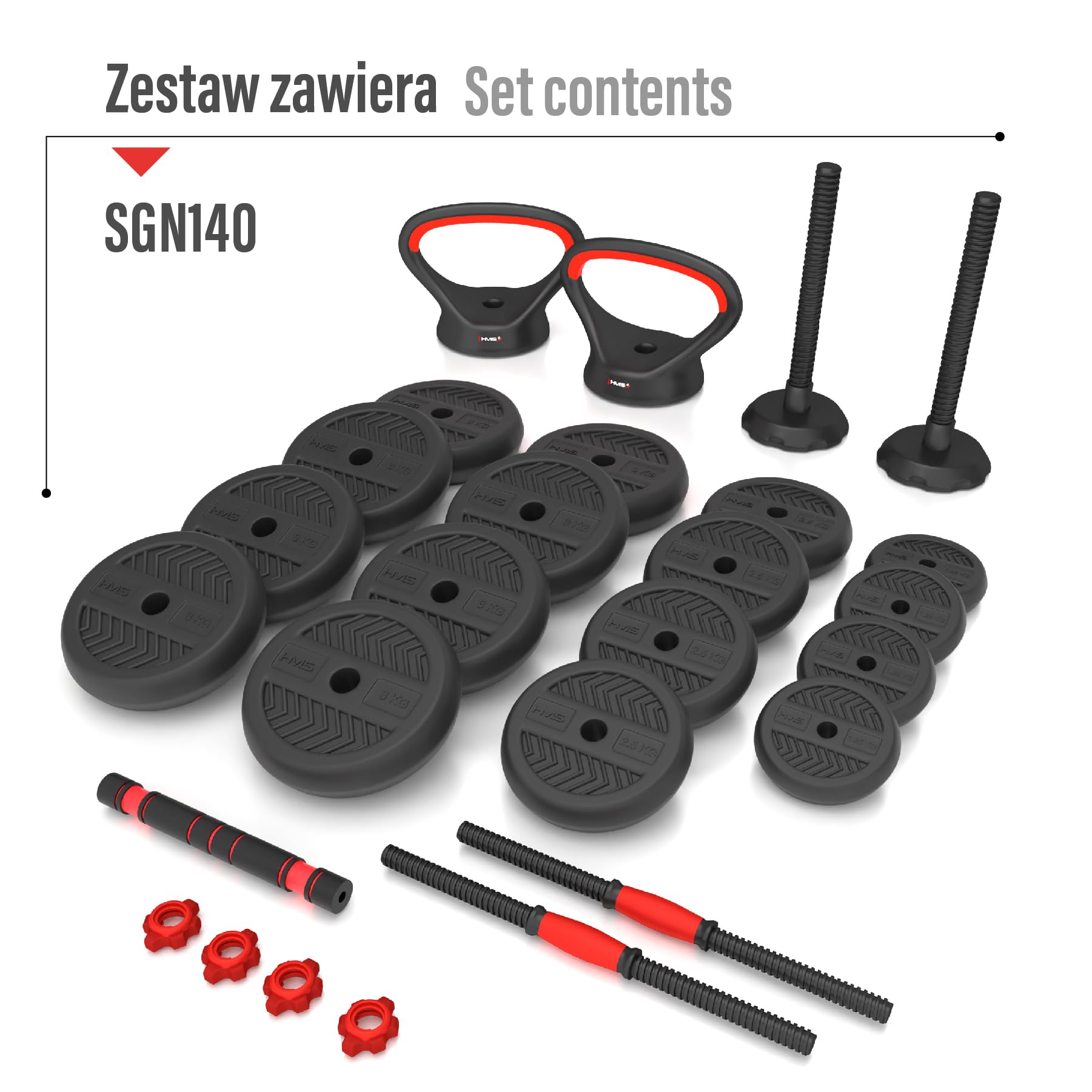 6IN1 Weight Set HMS SGN140 (bilanciere Dumbbell and Kettlebell) 40 kg