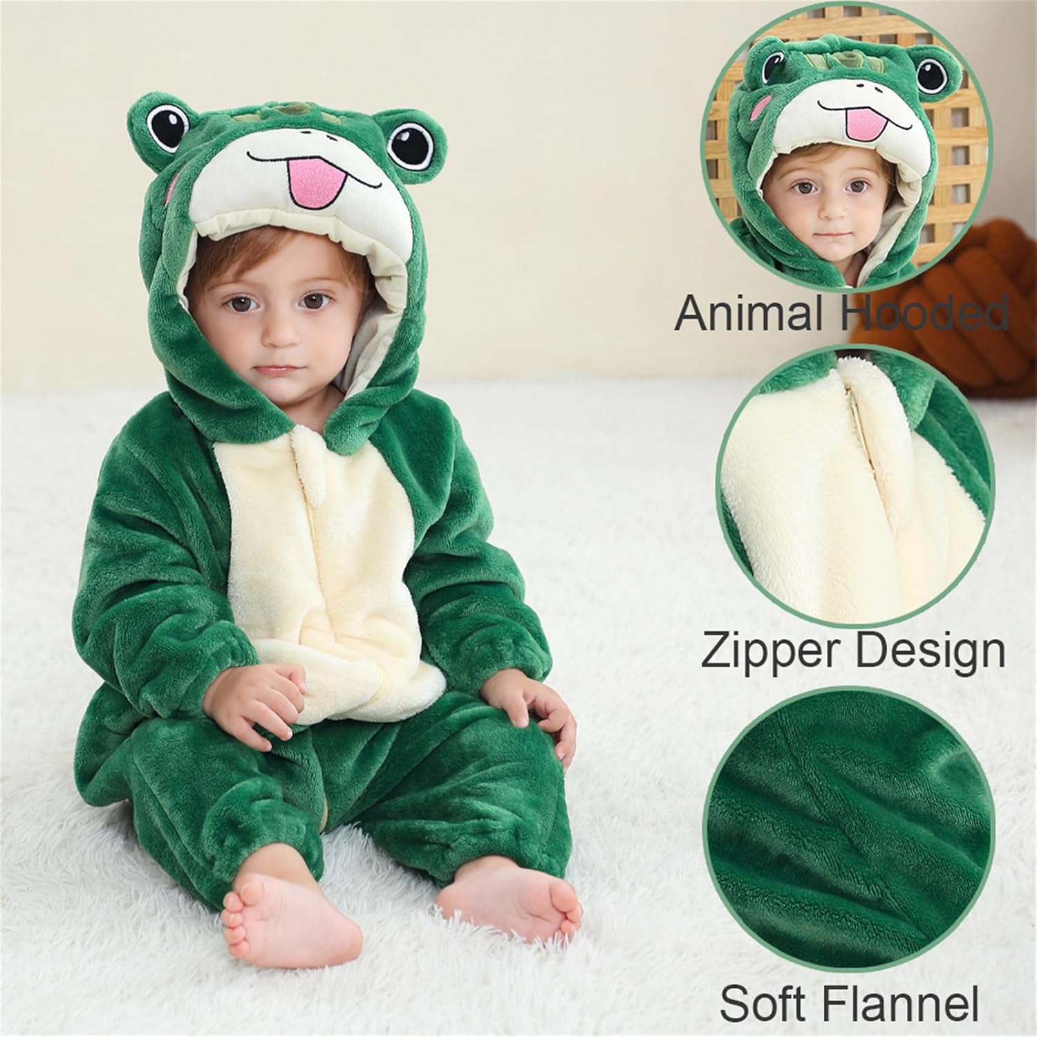 Unisex Baby Flannel Animals Costume Cosplay Jumpsuit for Christmas Halloween Toddler Winter Front Zip Hooded Romper - Image 5