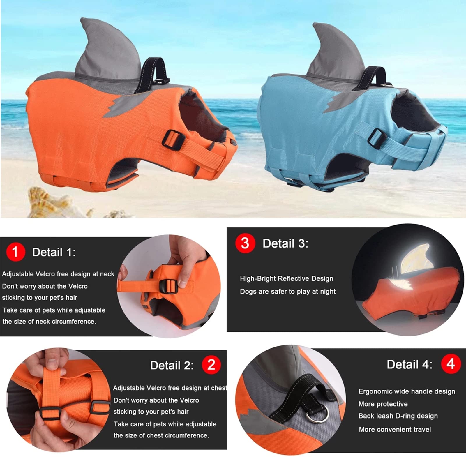Gilets De Sauvetage Pour Chiens Gilet De Flottaison Animal De Compagnie Gilet Natation Réglable Gilet Réfléchissant De Sauvetage Avec Souple Poignée Pour Piscine, Plage, Bateau,Orange,XXL