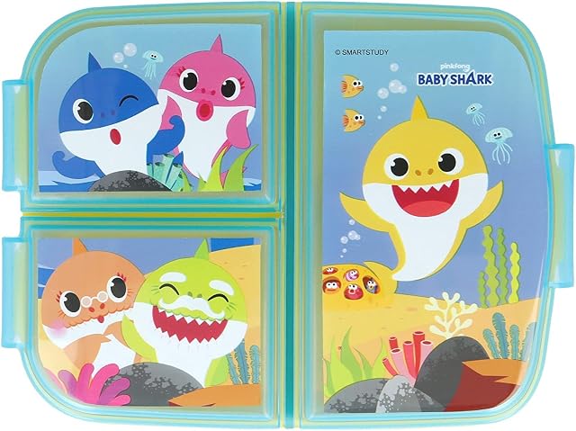 STORLINE Baby Shark Design Kids Character 3 Compartment Sandwich Lunch Box School