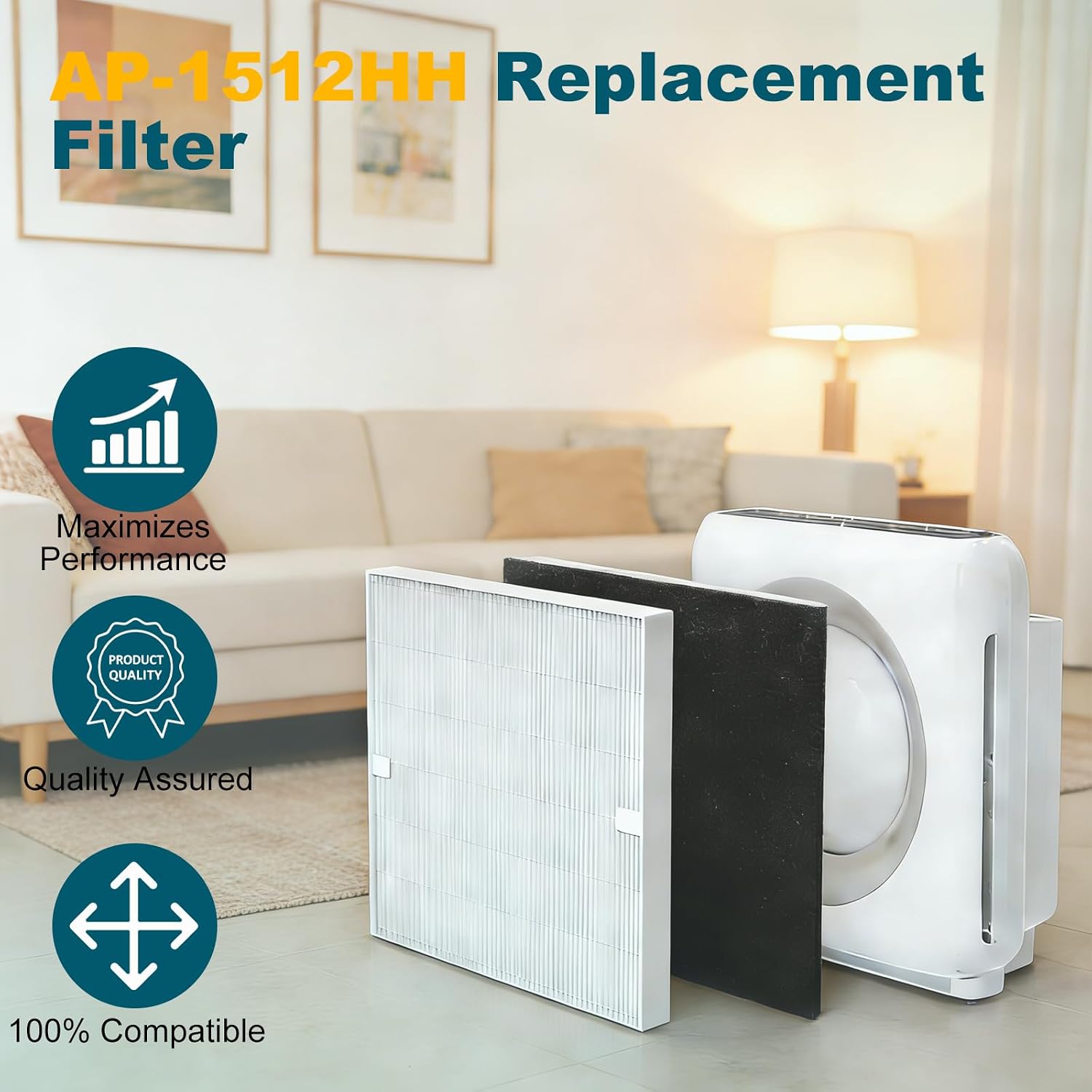 AP-1512HH Filter Compatible with Coway Airmega AP-1512HH and 200M Air Purifier, AP-1512HH-FP, AP-1518R, AP-1519P, Compared to Part # 3304899, 2 True HEPA + 8 Carbon Filters