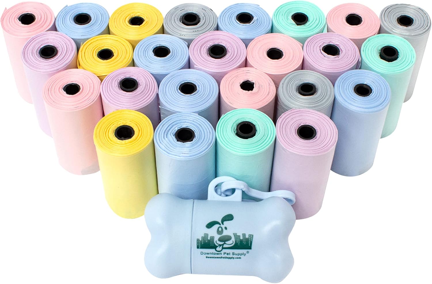 Downtown Pet Supply Dog Poop Bags Lavender Scented (500 CT - Pastel Rainbow Bags & 1 Dispenser) Waste Bag Dispenser Clips to Dog Leashes Bags & Dog Harnesses- Poop Scoop Bags are Leak-Proof Bags