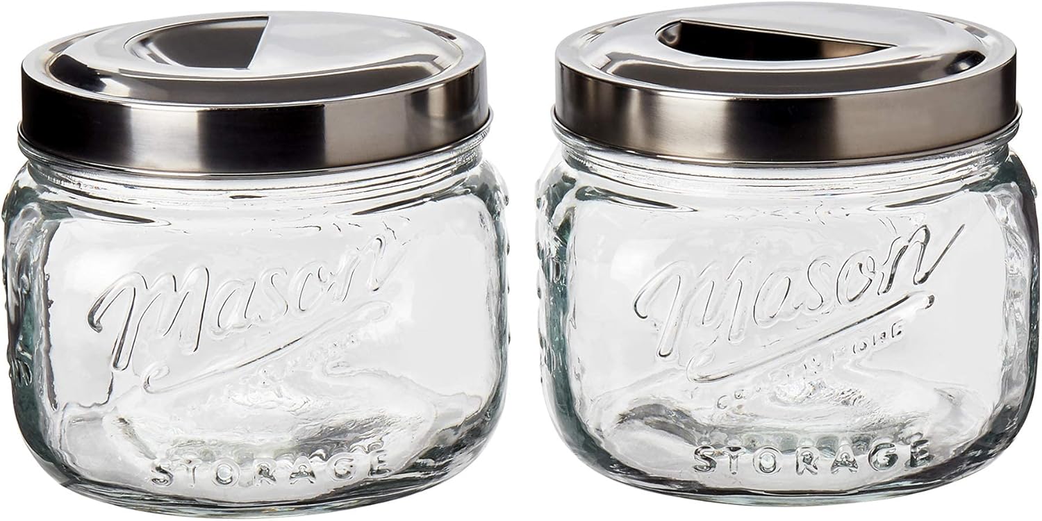 One-Day Sale: Up to 50% Off Mason Craft & More Airtight Kitchen Food Storage Clear Glass Pop Up Lid Canister, 4 Piece Glass Graduated Apothecary Canister Set (1 Liter, 2 Liter, 4 Liter, and 5.6 Liter)