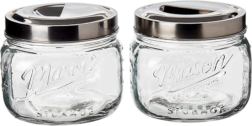Miniatura 2 de Mason Craft & More Airtight Kitchen Food Storage Clear Glass Pop Up Lid Canister, 2 Pack of Small 1.6 Liter Pop Up Canister