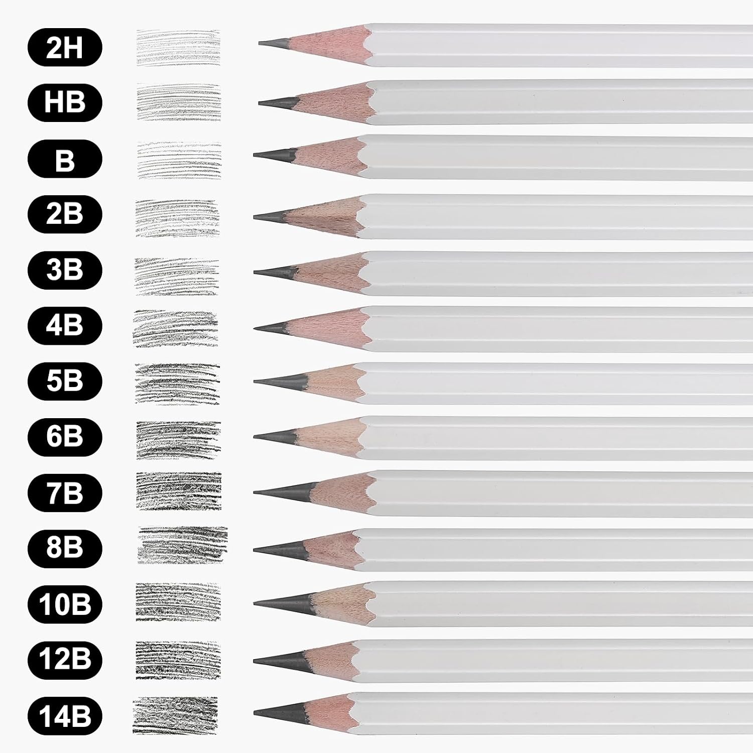 PATIKIL 12 Pcs Drawing Pencils for Sketching, B Sketch Pencils for Drawing, Graphite Art Pencil Set Professional White Wood Pen Resistant Lead for Painting Shading Artist Office Supplies image 4