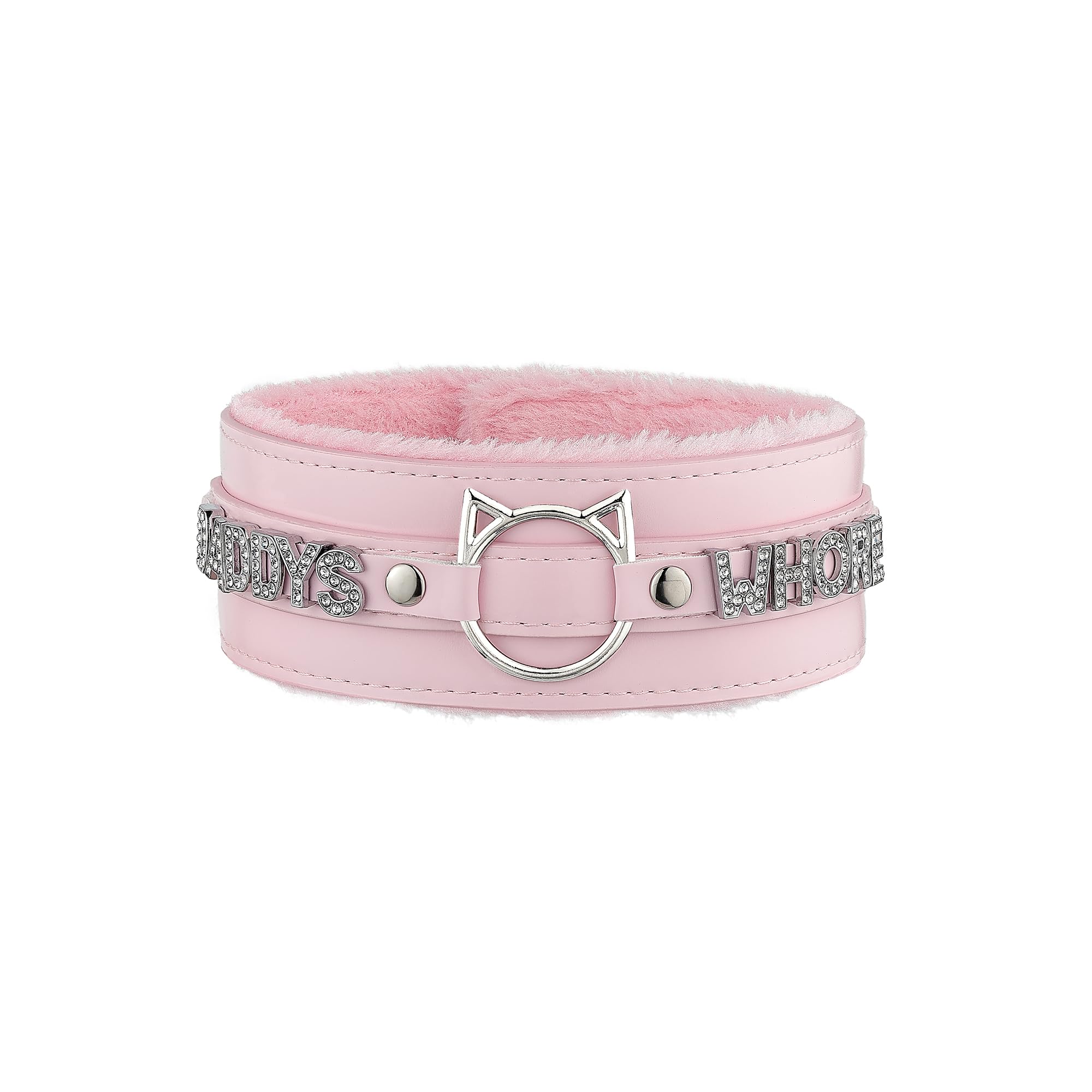 ADEMISHIA Handmade Collar Choker Necklace for Women – Cat Ear O-Ring Punk Goth Letter Choker,Black/Pink Furry Alt Fashion Jewelry