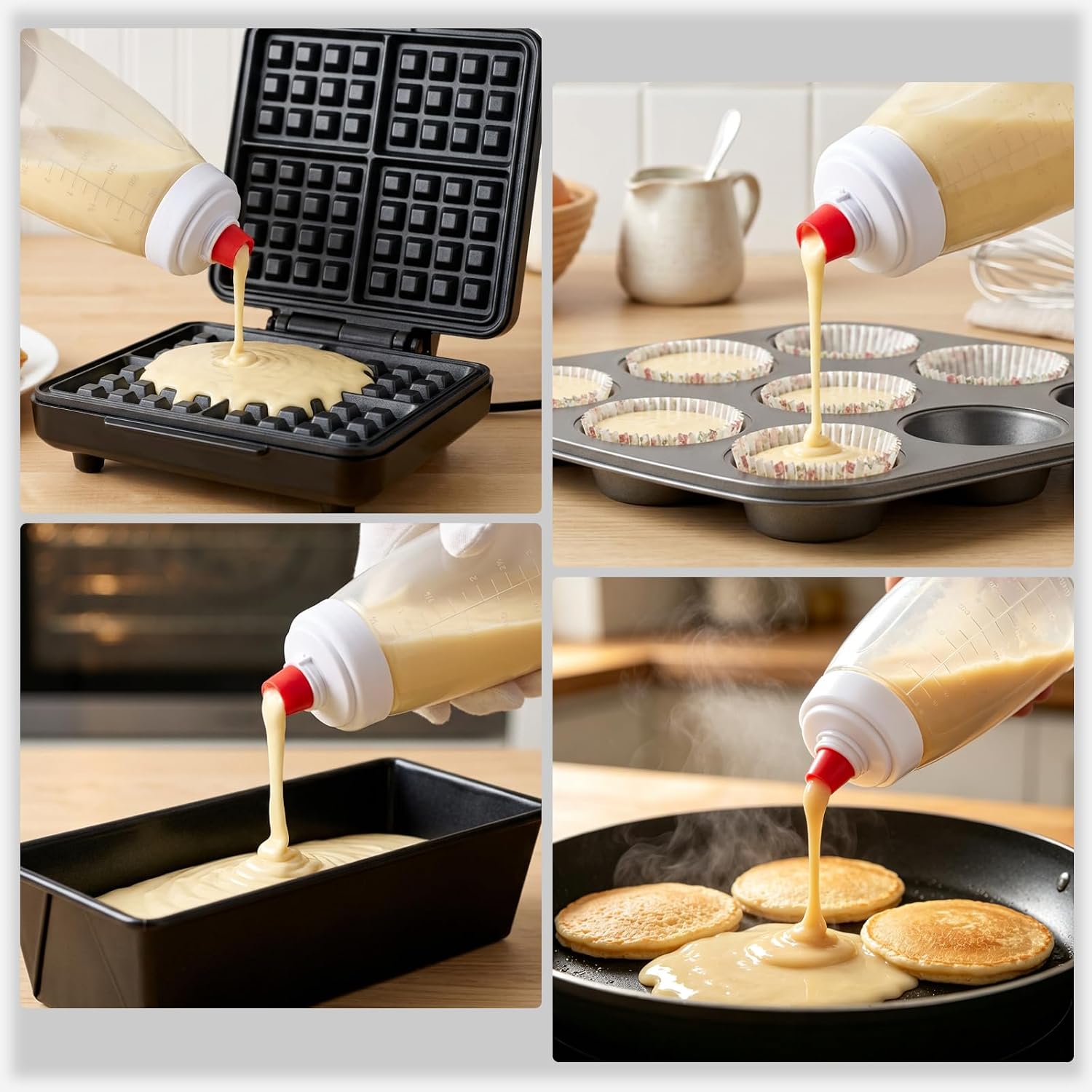 2 Pack Pancake Batter Dispenser, Pancake Squeeze Bottle with Stainless Ball