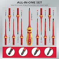 Vista 3 de Juego de destornilladores eléctricos aislados de 1000 V – Juego de destornilladores eléctricos profesionales de 13 piezas, mango de aislamiento CRV