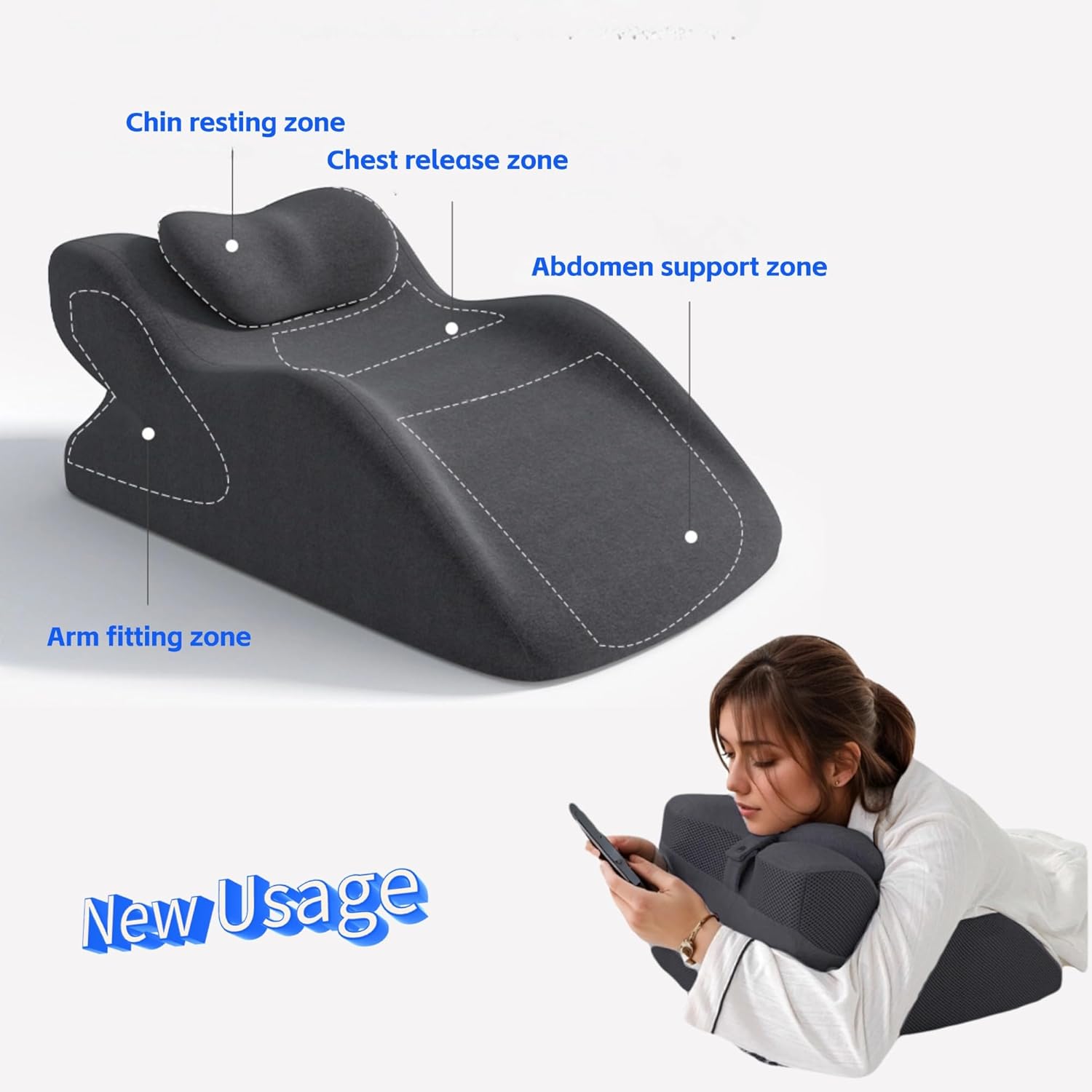 Leg Elevating Wedge Cushion Pillow for After Surgery, Blood Circulation, Leg Swelling Pain Relief, with New Face Down Prone Position for Reading (Dark Grey)
