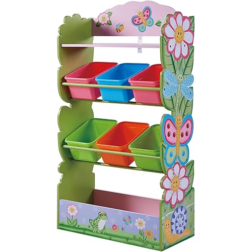 Fantasy Fields - Magic Garden Kids Wooden Furniture, Toy Organizer with 6 Removable Bins and Extra Storage, Combo Shelf, Pink