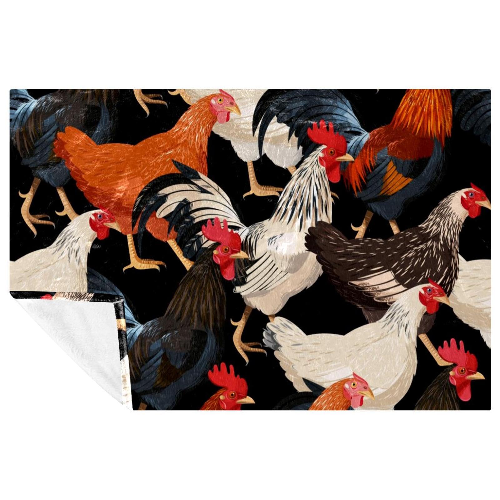 Plaid poules et coqs colorés pour pique-nique et camping en plein air