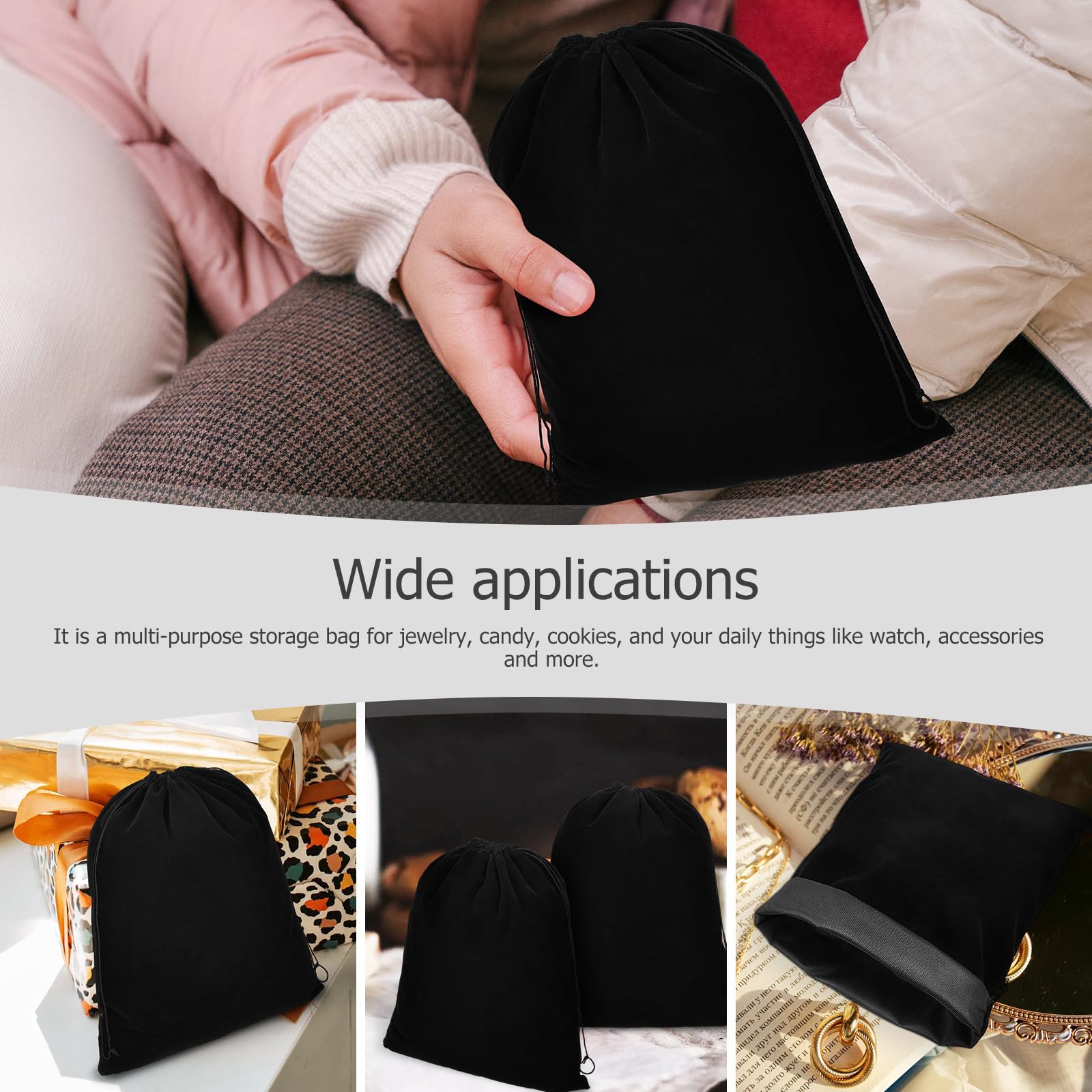 IMIKEYA 10 Stück Schwarze Flanellbeutel mit Kordelzug 30X40cm Wiederverwendbare Stoffbeutel für Geschenke und Zubehör für Geburtstag und Weihnachten