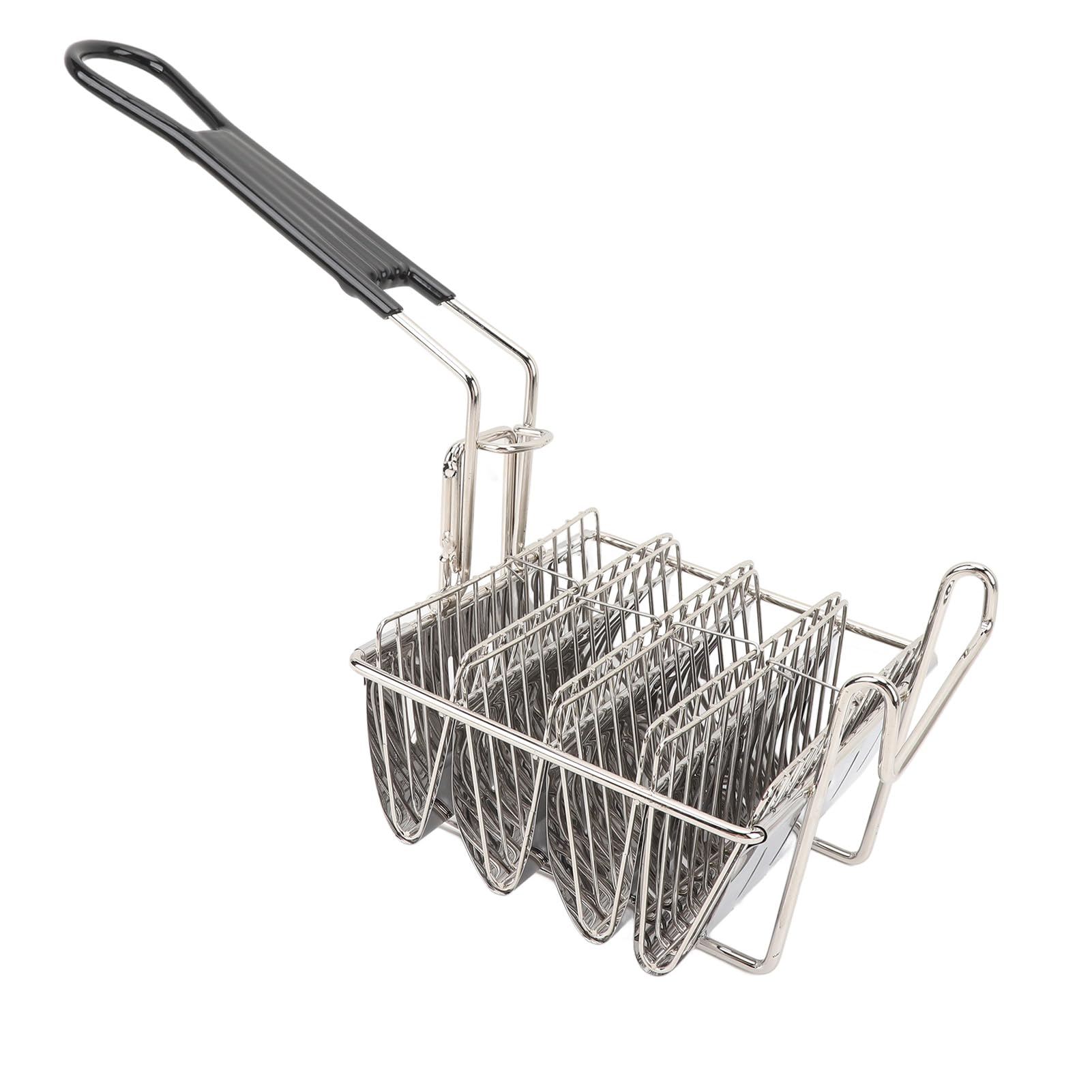Jiawu Cesta para Freidora de Concha de Taco, Cesta para Freidora de Taco de Acero Inoxidable de 4 Conchas, para Soporte de con Desmontable y Gancho Frontal para el Hogar, Restaurante, Cocina, Fácil de