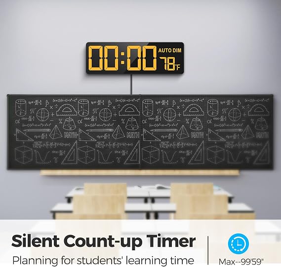 REACHER 16.5 Large Digital Wall Timer Clock with Countdown for Classroom | Auto dimmer, temperature, Remote Control, Colorful LED wall clock for teacher, school, home decor, kitchen, gym, living room