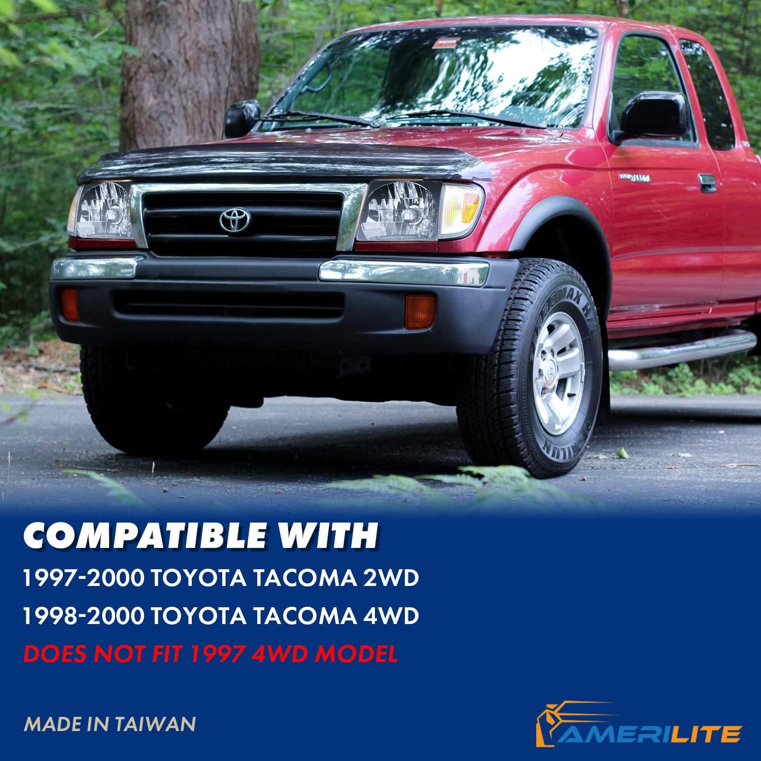 AmeriLite Black Reaplcement Headlights For 1998-2000 Toyota Tacoma - Passenger and Driver Side