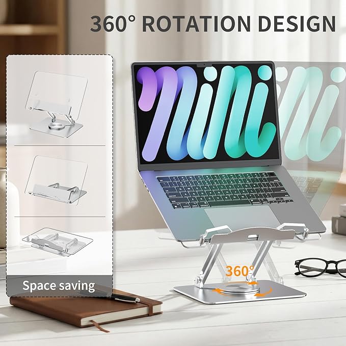 Soporte Ajustable para Laptop de Acrílico y Aluminio, Base Giratoria miniatura 8