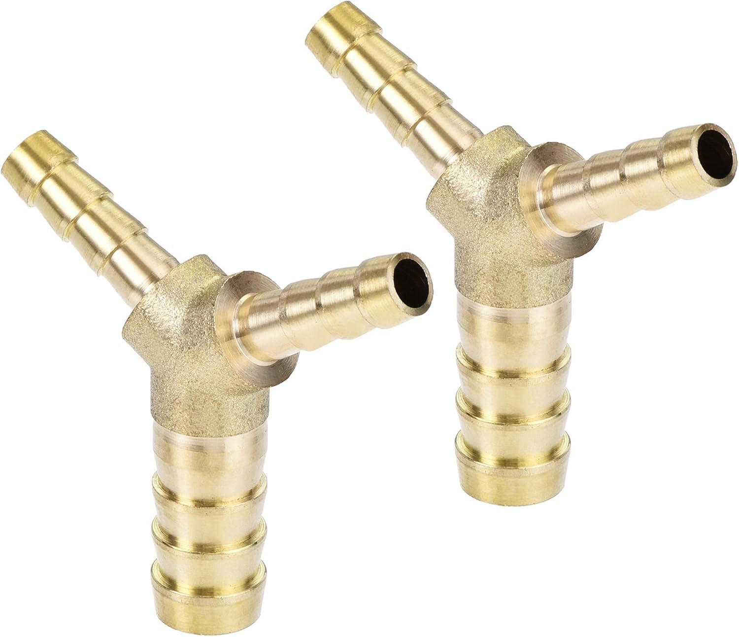 uxcell Reducing Barb Hose Fitting Y Shape Pipe Connector Brass 3/8" x 1/4" x 1/4" Brass Hose Splitter 3 Way Union Fitting for Air Water Gas Oil 2Pcs