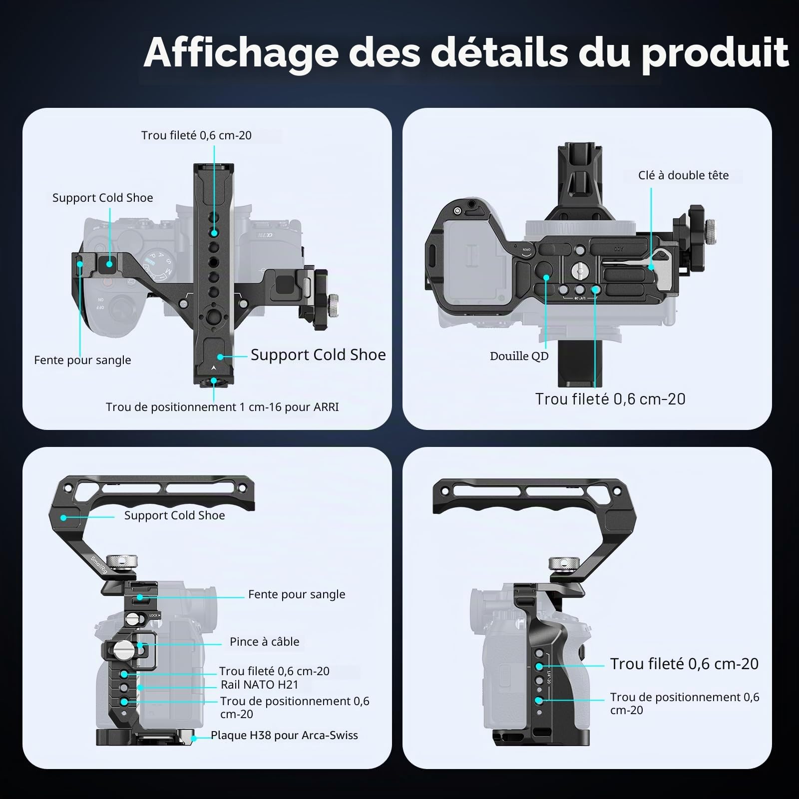 SMALLRIG Kit de Cage à Libération Rapide HawkLock pour Sony Alpha 7R V/Alpha 7 IV/Alpha 7S III/Alpha 1 / Alpha 7R IV/Alpha 7 V, Cage Complète avec Poignée Supérieure et Pince de Câble - 3668C