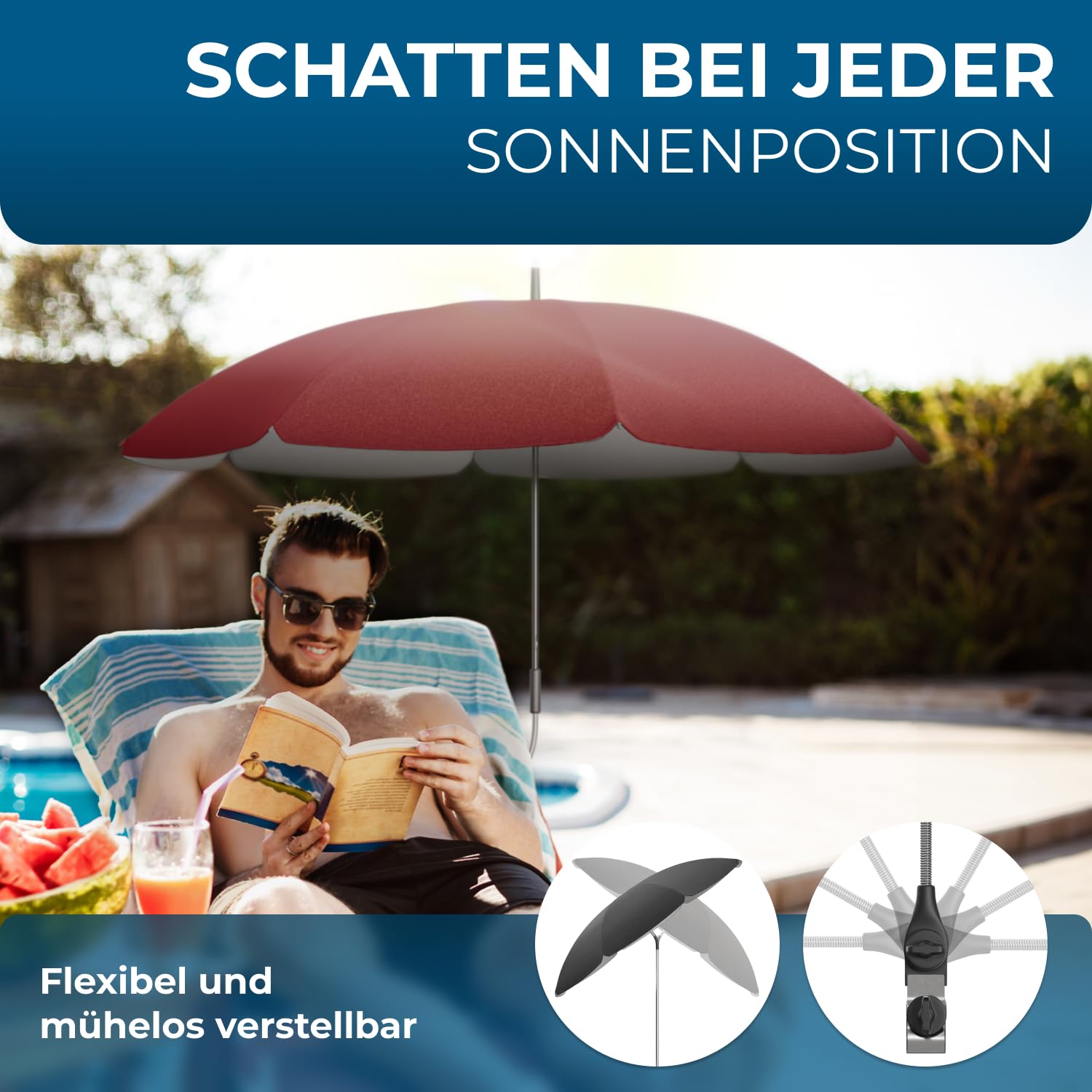 STYNGARD SAN FRANCISCO - Sombrilla para silla con protección UV 50 + / 120 cm, cúpula con voladizo - Sombrilla para silla de camping - Sombrilla para silla con abrazadera universal