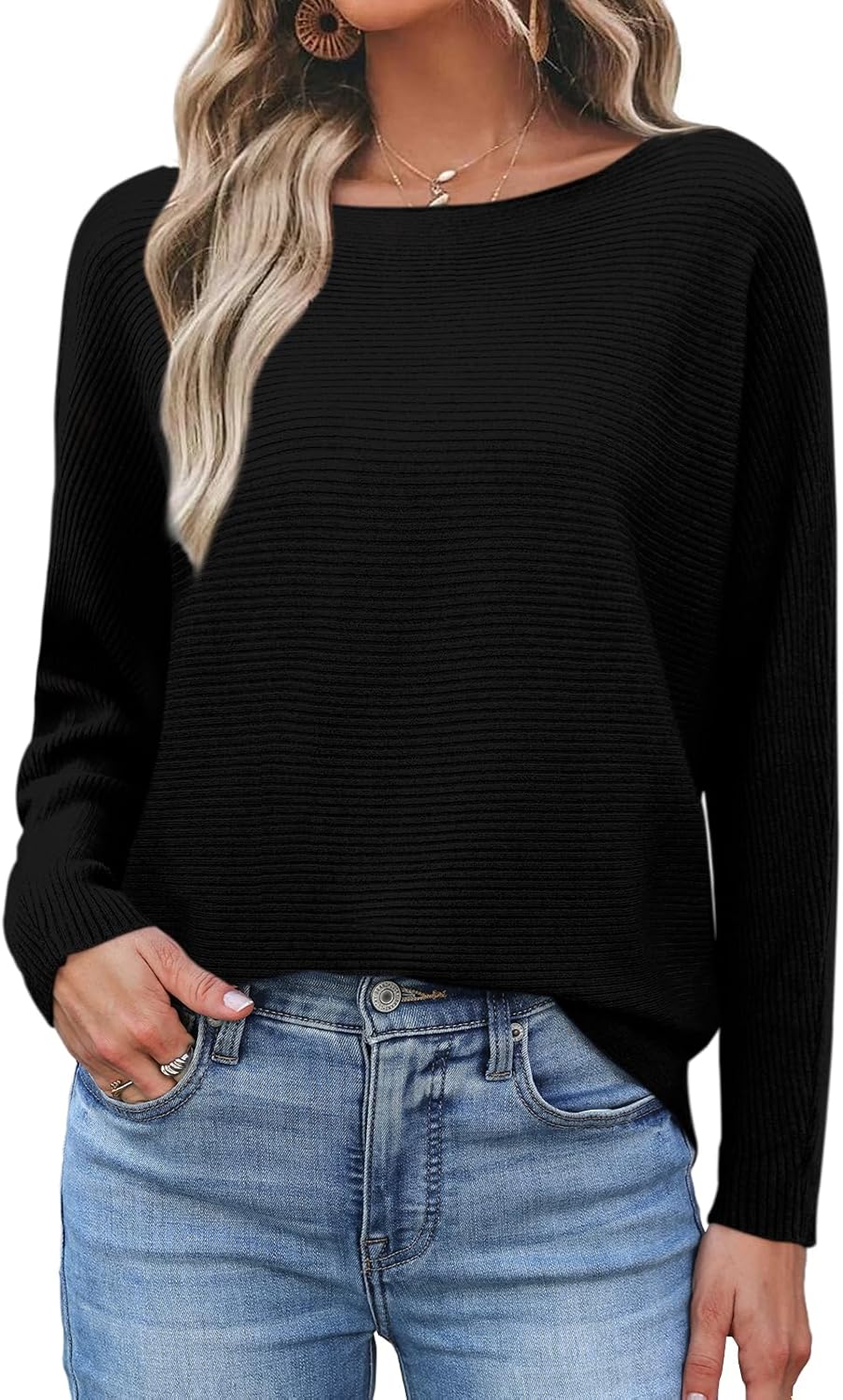 Aokende Women's Pullover Sweater - Long Sleeve Boat Neck Knitted Top, Slim-Fit Ribbed Casual Jumper - View #12