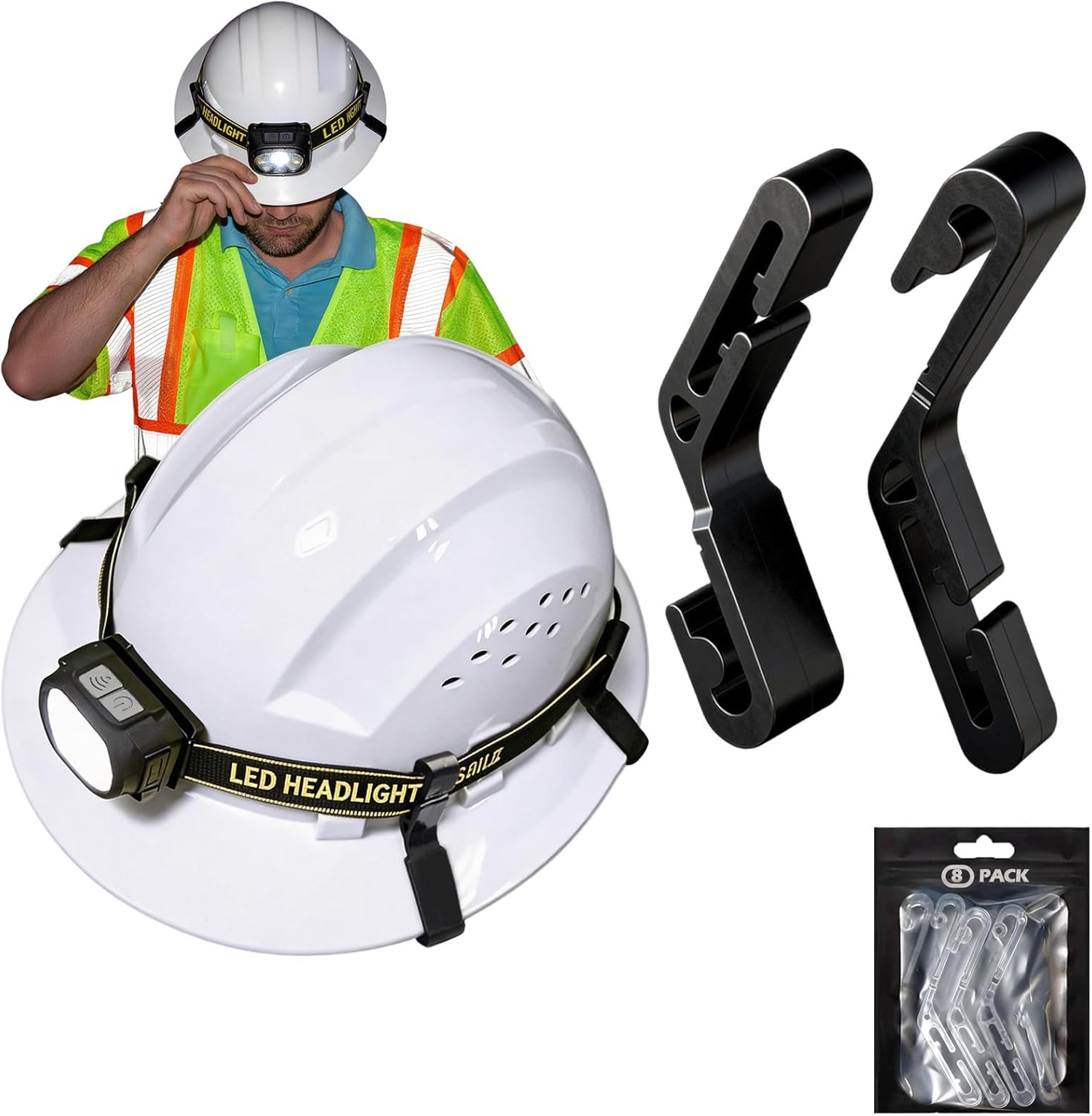 Hard Hat Clips for Headlamp - Universal Full Brim Hard Hat Light Clips, Heavy-Duty Hard Hat Accessories for Wide Brim, Secure Hard Hat Clip for Goggles & Helmets