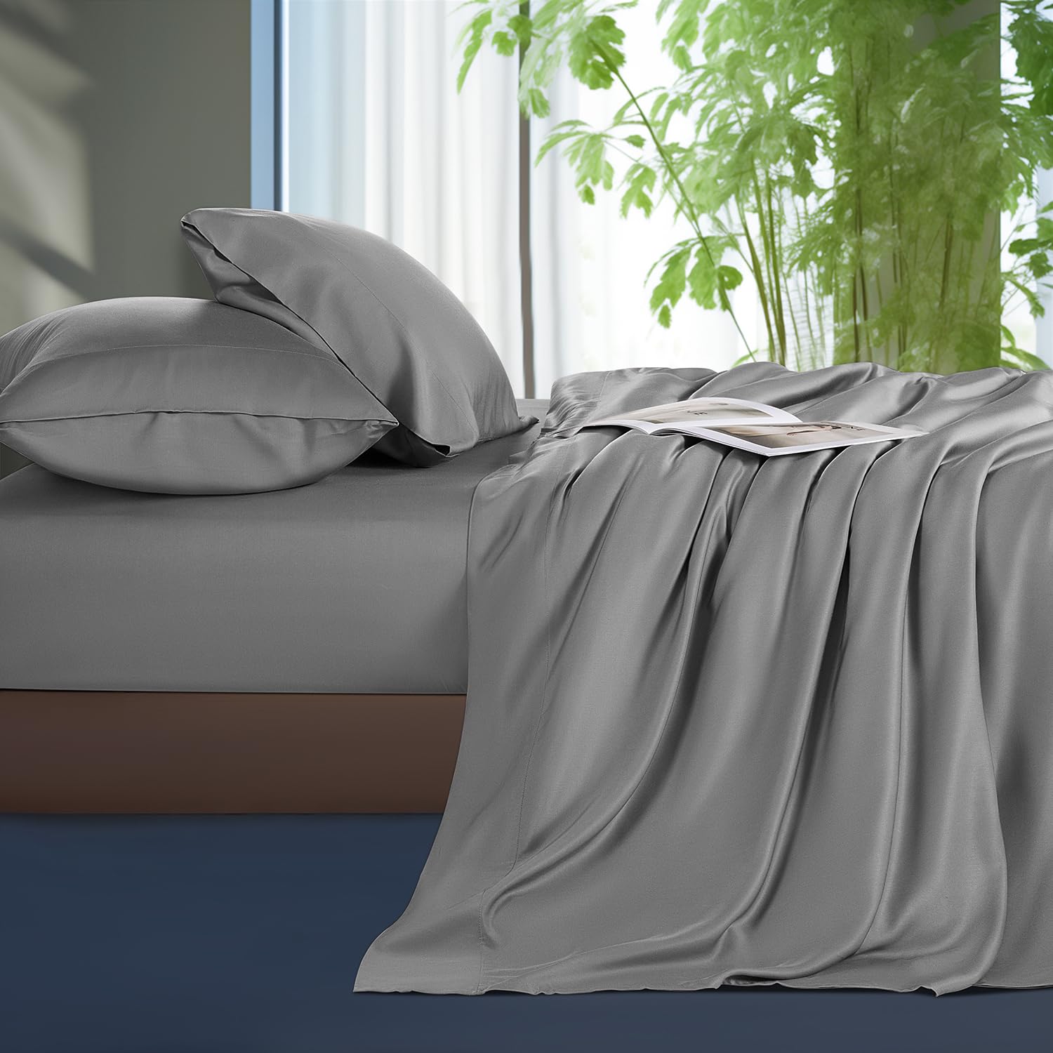 Shilucheng Tencel Sheets 4 Piece 100 Eucalyptus Lyocell Sheets Set Cooler Than Cotton and Linen Summer Cooling Breathable