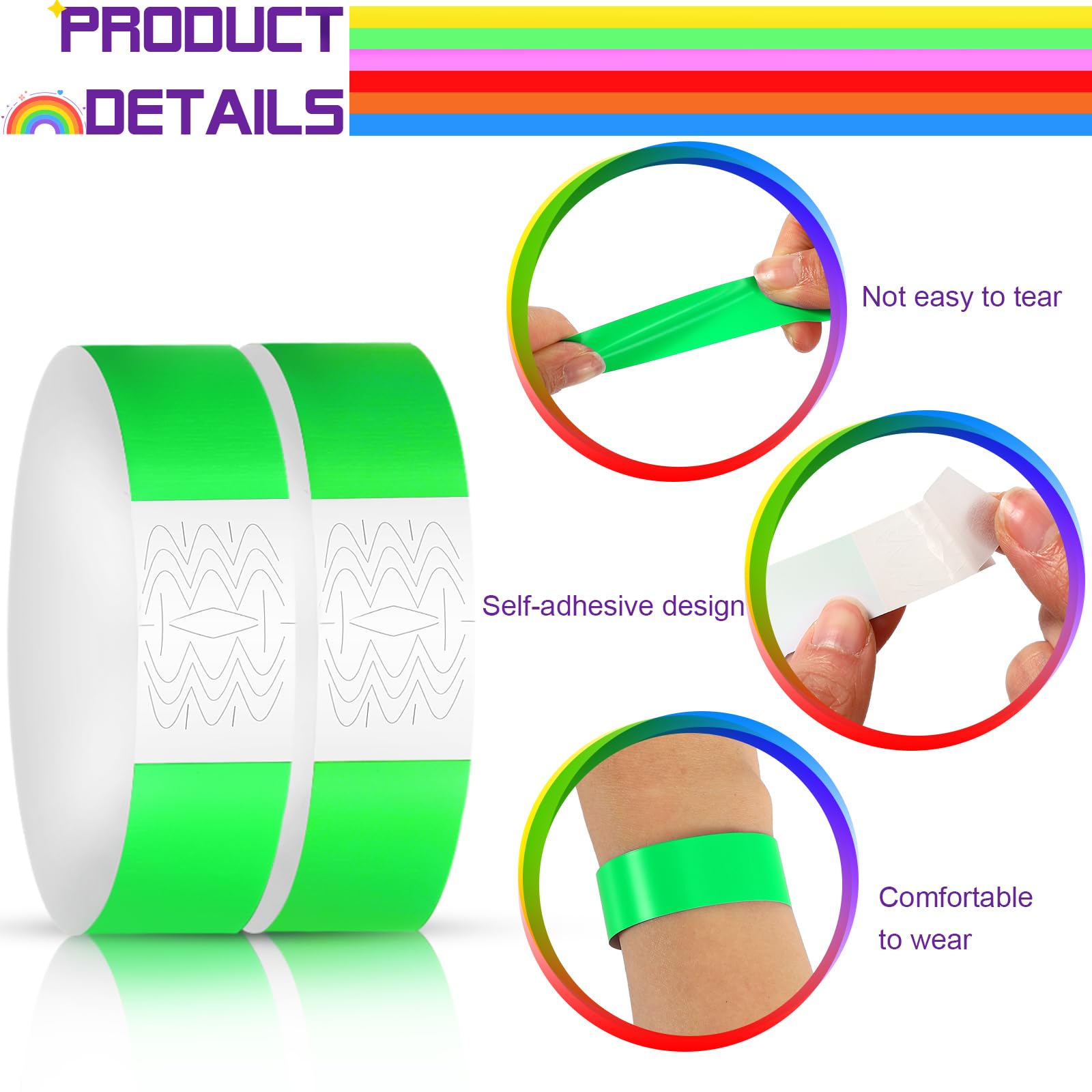 1200 Braccialetti Identificativi Harrycle | Impermeabili E Anti-Strappo | Per Eventi, Concerti, Parchi Acquatici | Giallo Neon - Foto 4