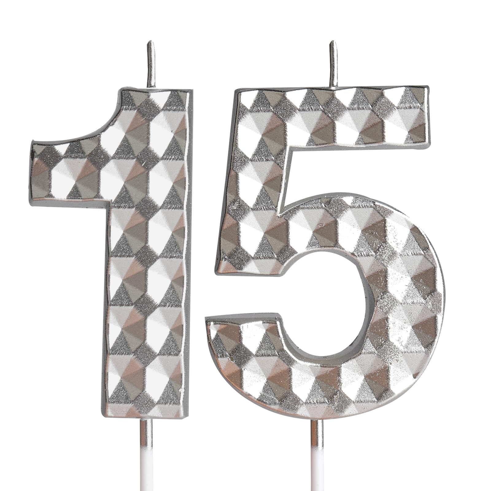 Photo 1 of *5 broken* Silver 15th Birthday Candles,Diamond Design 3D Number 15 Birthday Candle,Happy 15th Birthday Cake Topper Decorations for Girls Boys Women Men Birthday Anniversary Wedding Party Celebration Supplies
