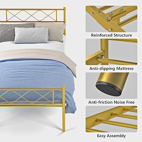 Miniatura 7 de Weehom Marco de cama individual con cabecero, plataforma de metal, marco de cama para niños, niñas, niños y adultos, no necesita somier, color negro