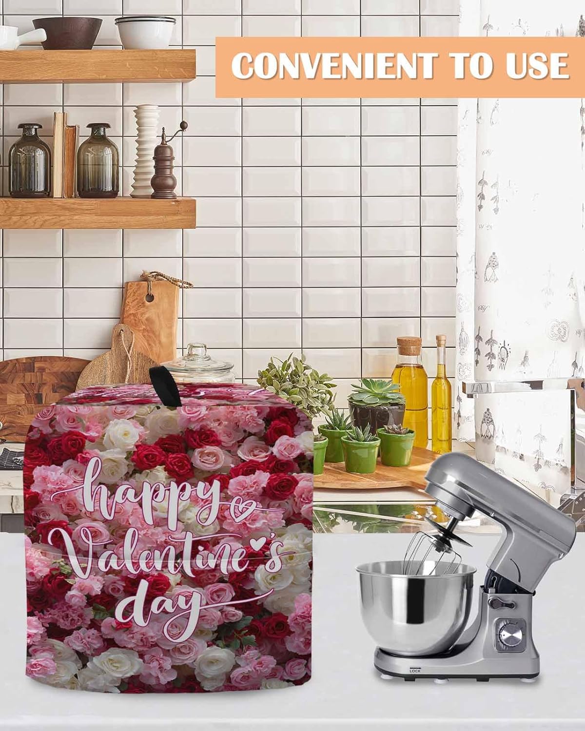 Valentine's Day Stand Mixer Cover with Storage Pocket, Waterproof Kitchen Mixer Covers, Colorful Roses Floral Romantic Rustic Kitchen Appliance Dust Cover Compatible with 4/4.5 Quart Mixers