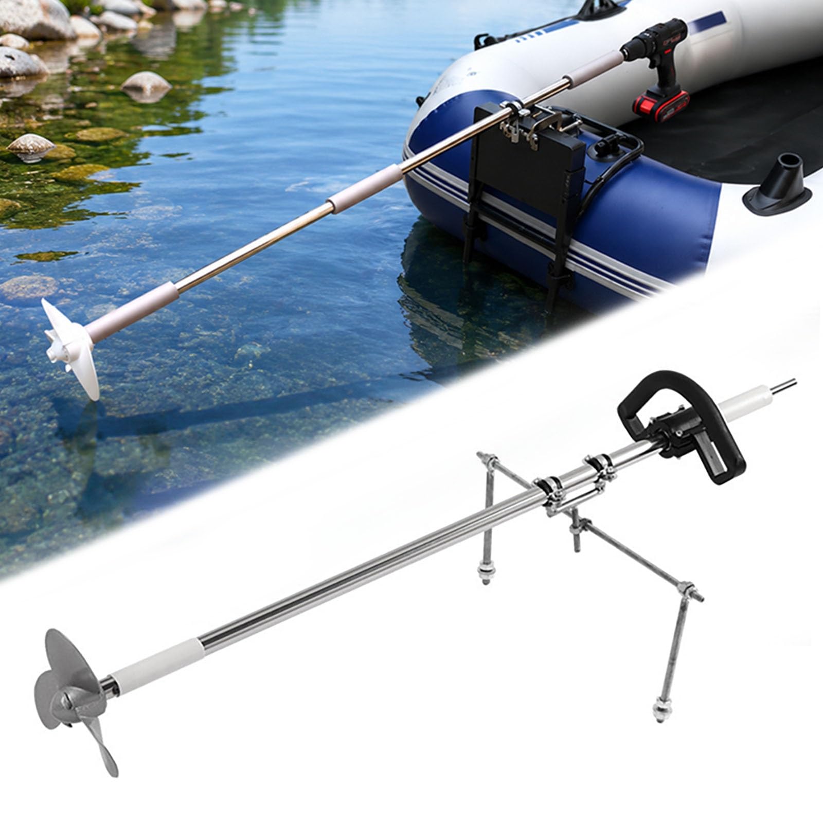 Motor Fueraborda Hélice para Embarcaciones Accionada por Taladro Eléctrico | Hélice Manual Ligera para Canoas con Soporte, para Kayak Canoa balsa Tubo Flotante