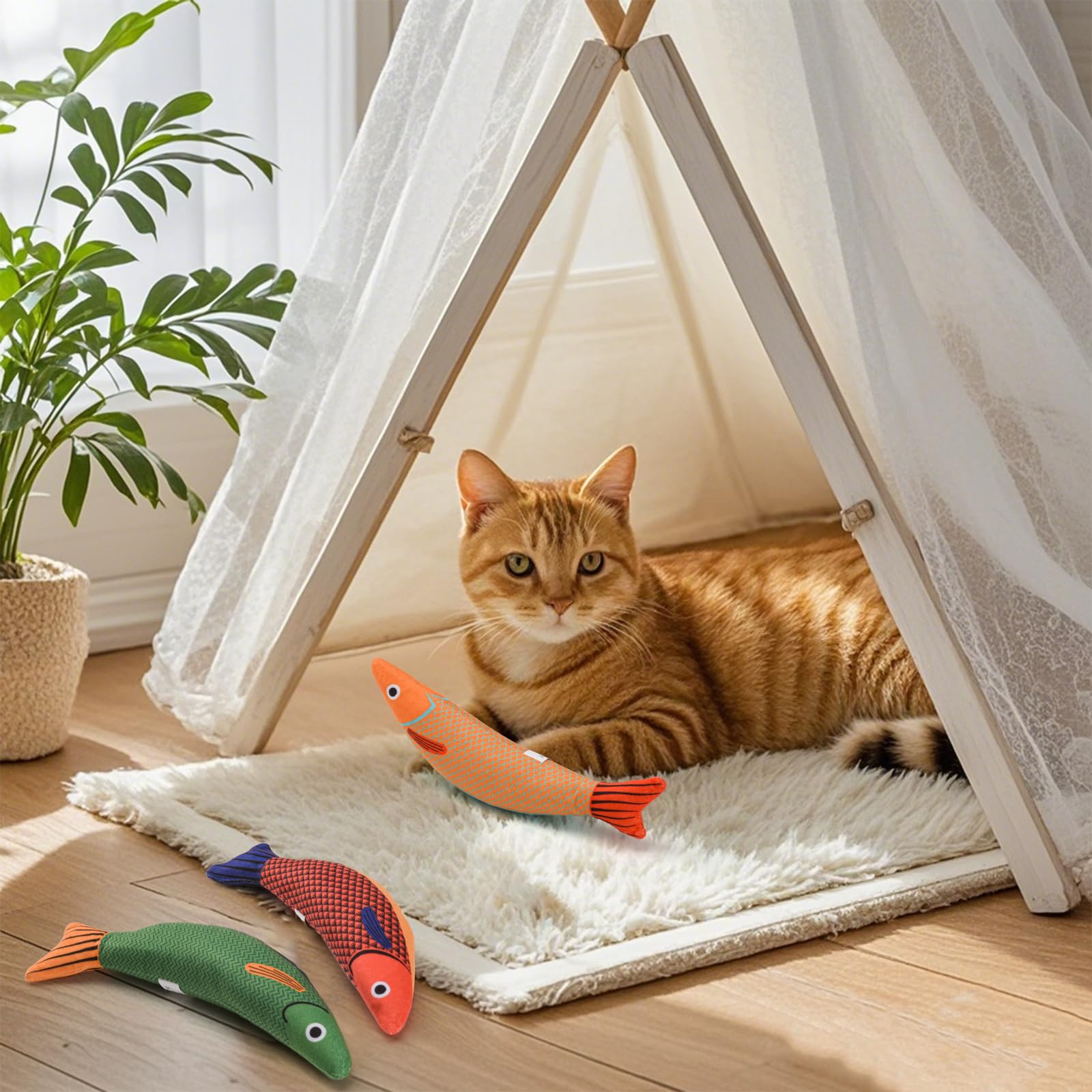AUSCAT Cat Catnip Toys, 3PCS Catnip Fish Toy for Cats, Cat Kicker Toys with Crinkle Sound, Interactive Plush Soft Cat Toys for Indoor Cats and Kittens 4